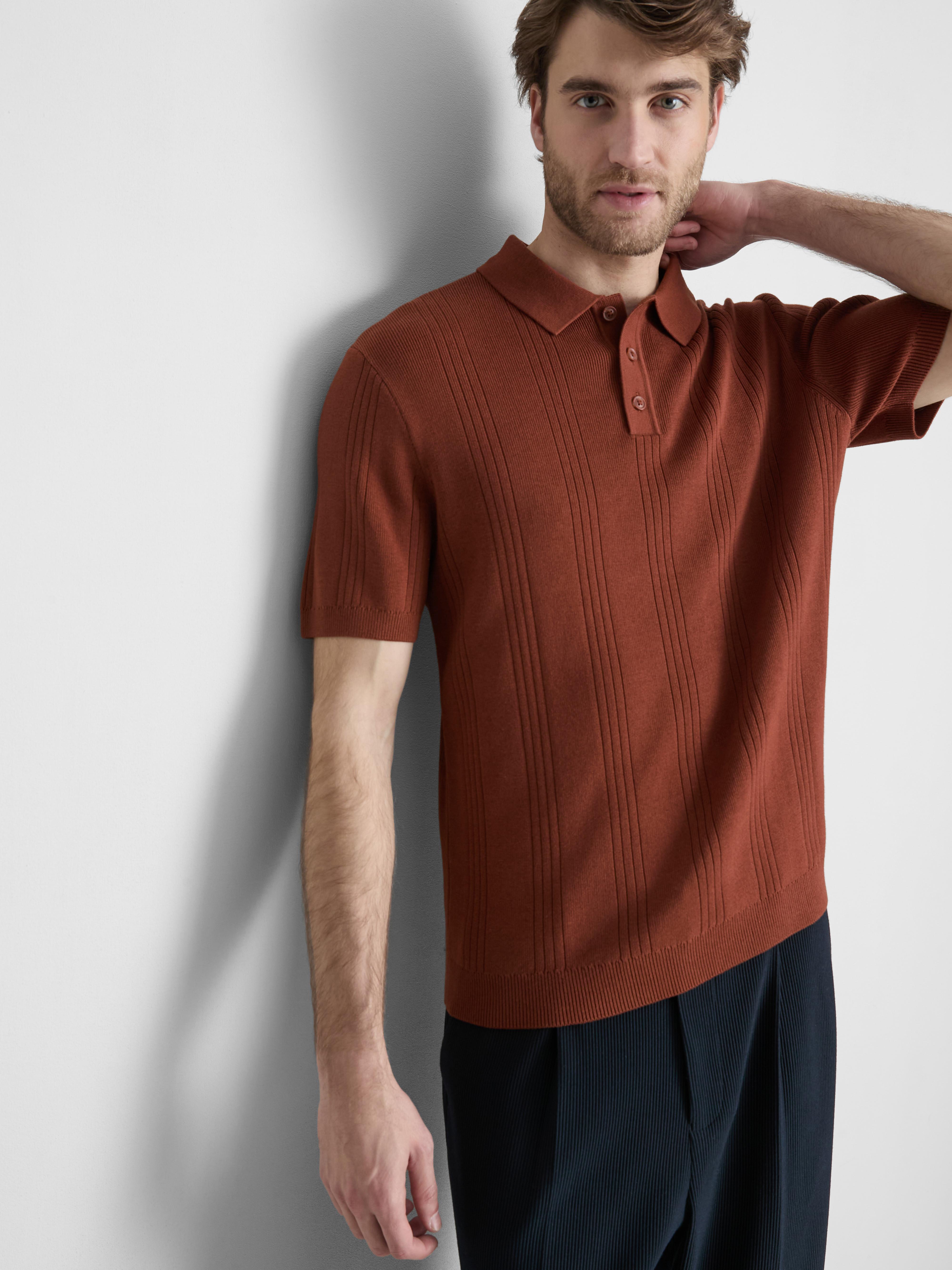 Men's Burnt Orange The Edit Knitted Polo Shirt | Primark