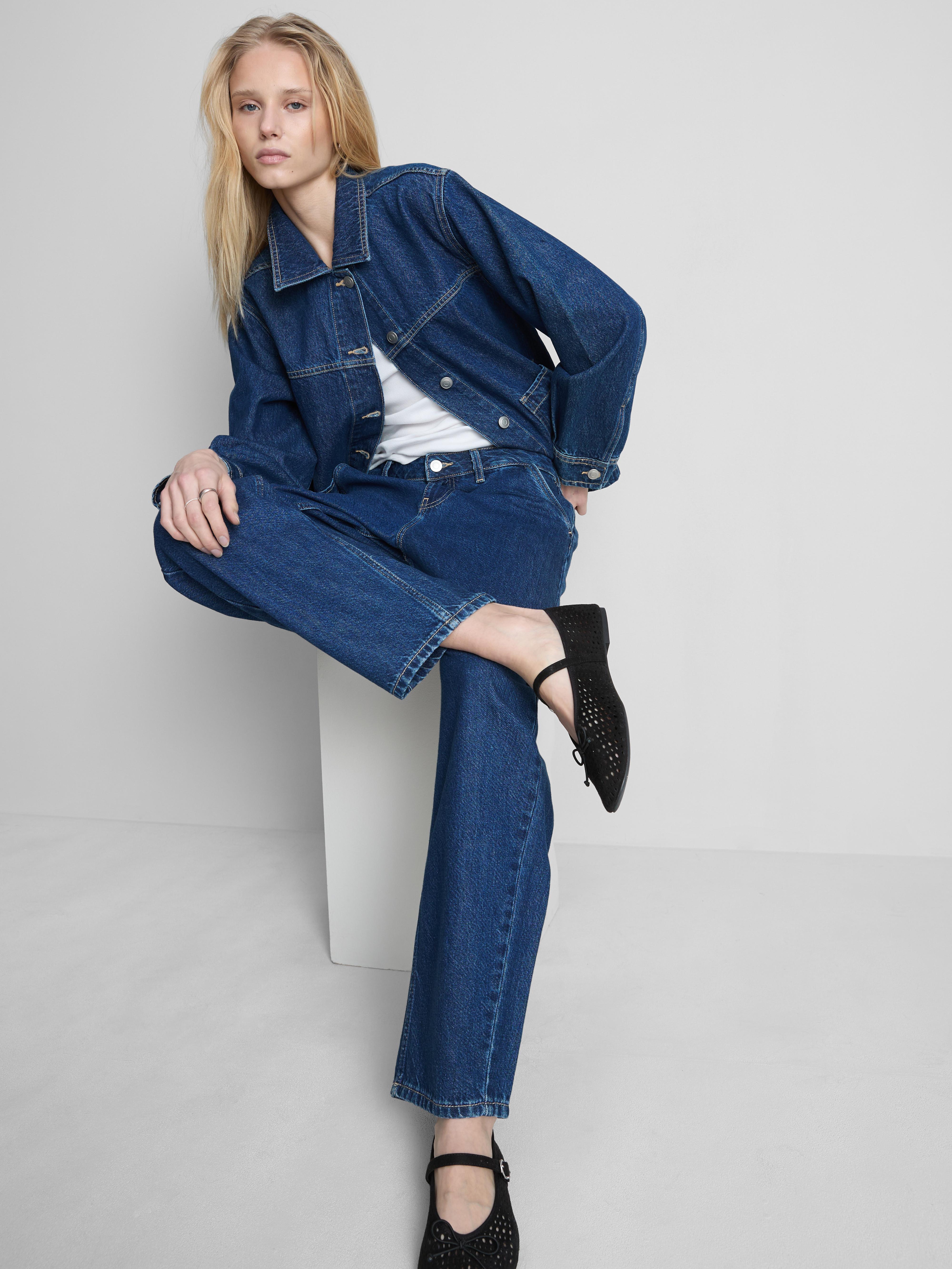 Cotton Denim Barrel-Leg Jeans