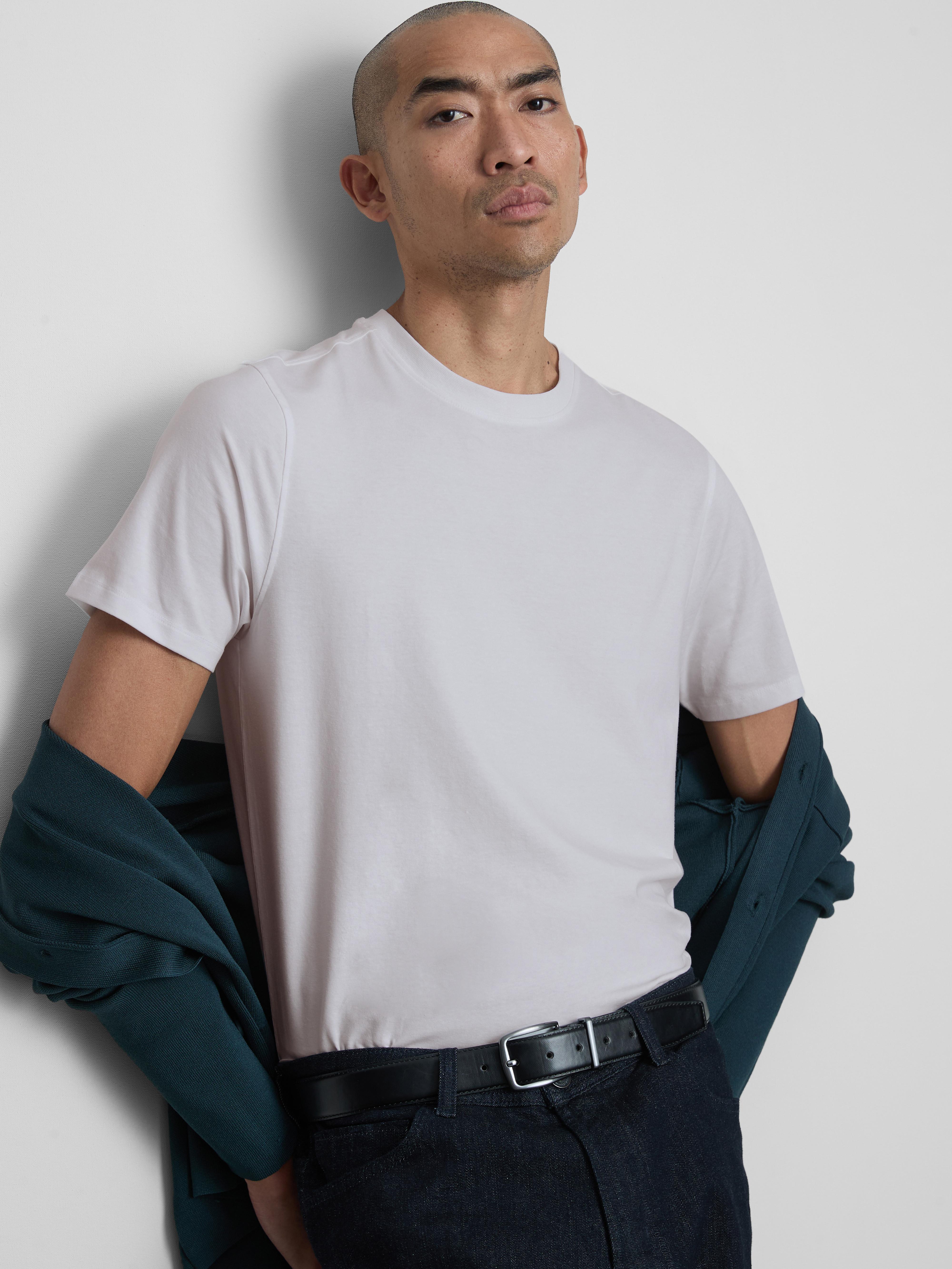 Men's White Slim-Fit Stretch Short-Sleeve T-Shirt