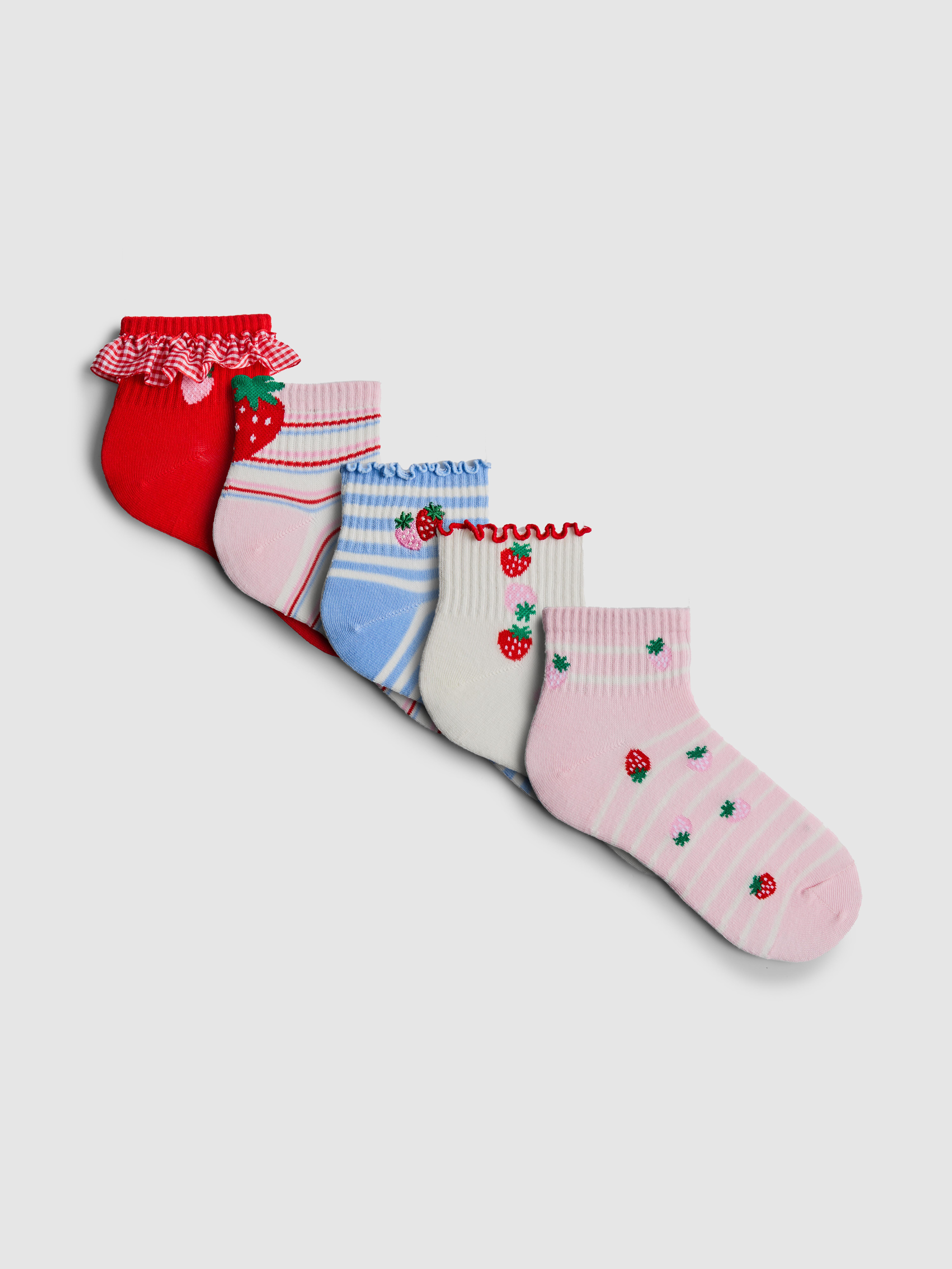 Girls Red 5pk Fruit-Patterned Quarter Socks