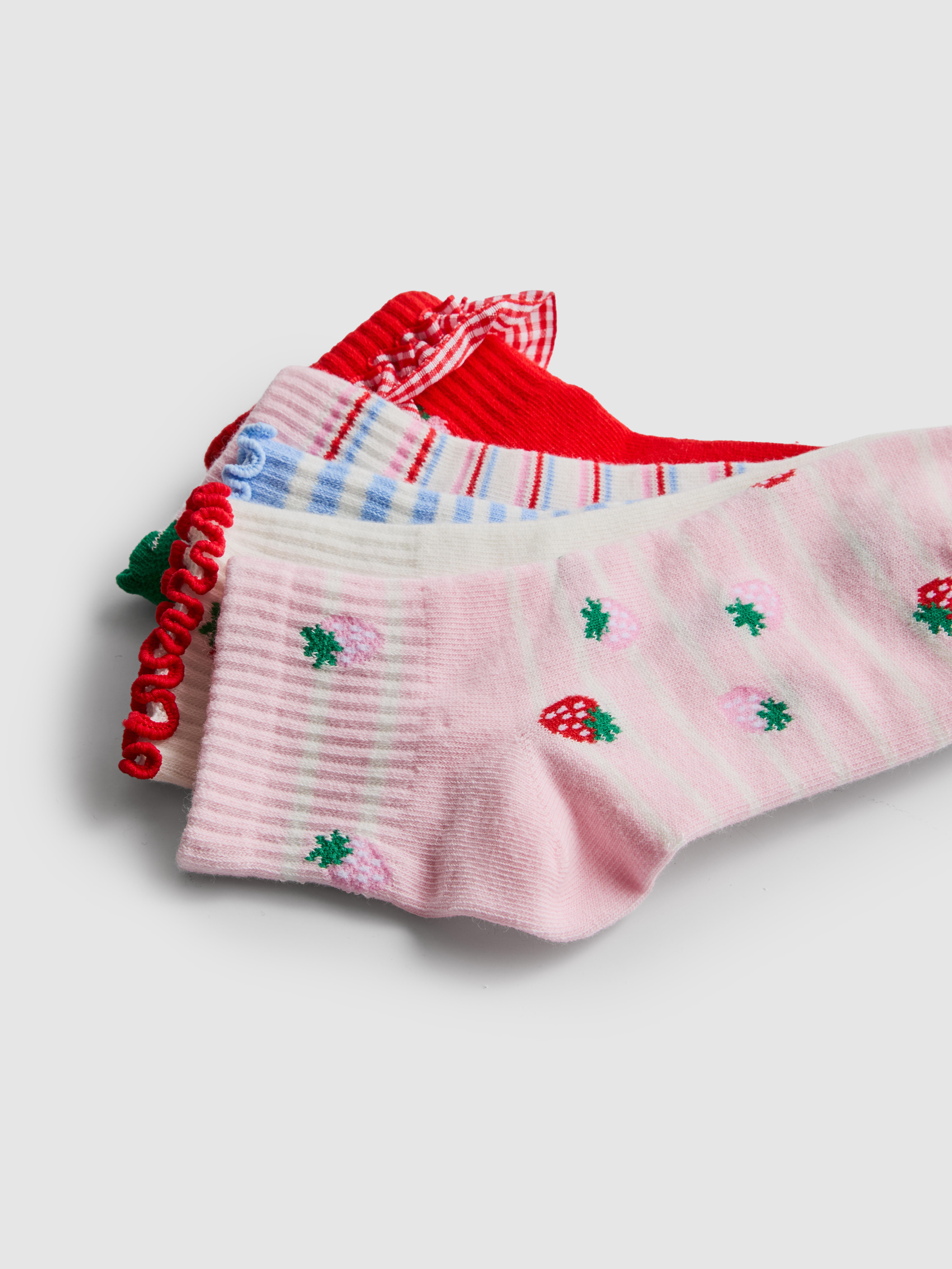 Girls Red 5pk Fruit-Patterned Quarter Socks