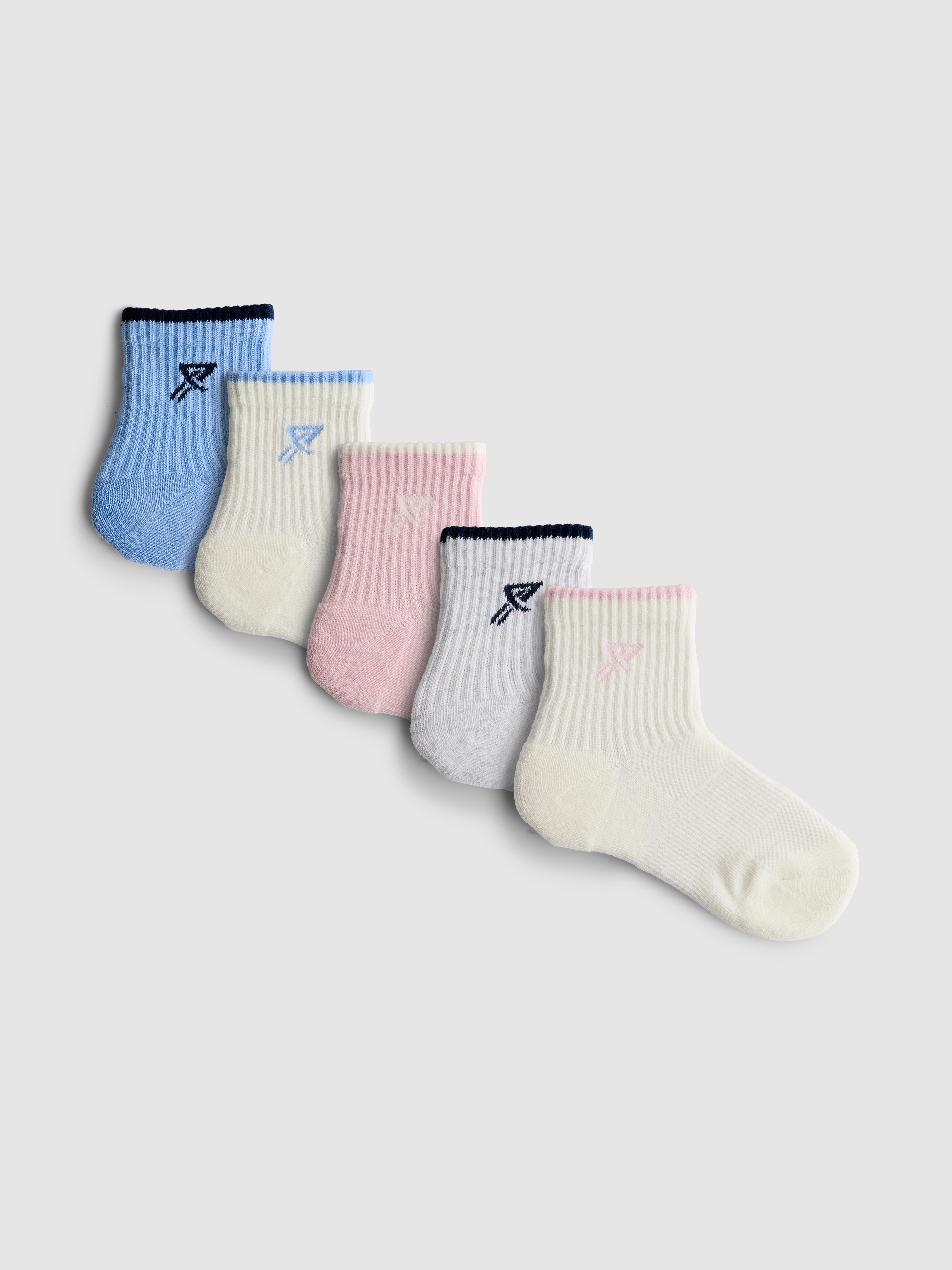 Girls Multi 5pk Active Quarter Crew Socks