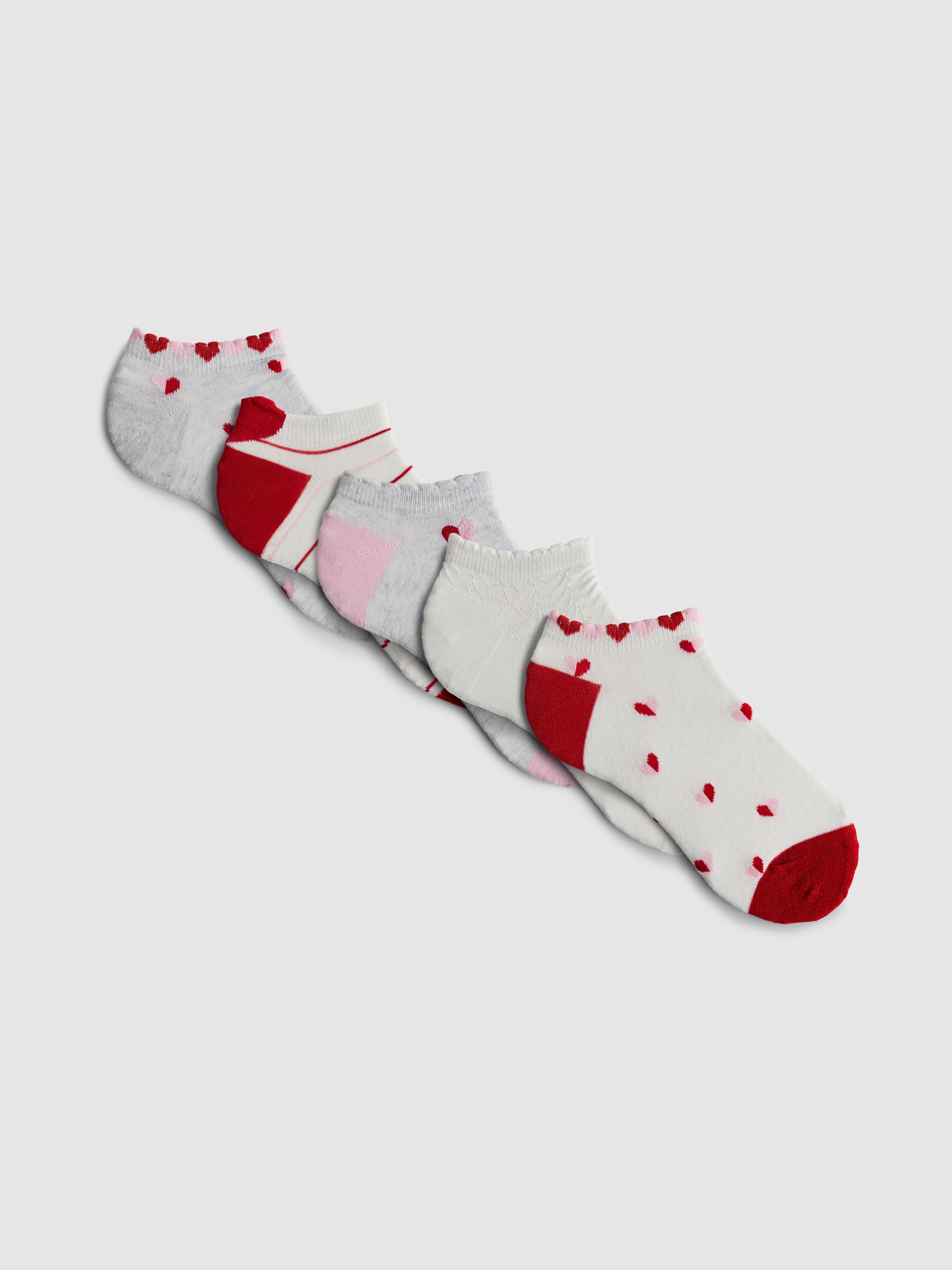 Girls Gray Heather 5pk Heart Print Ankle Socks