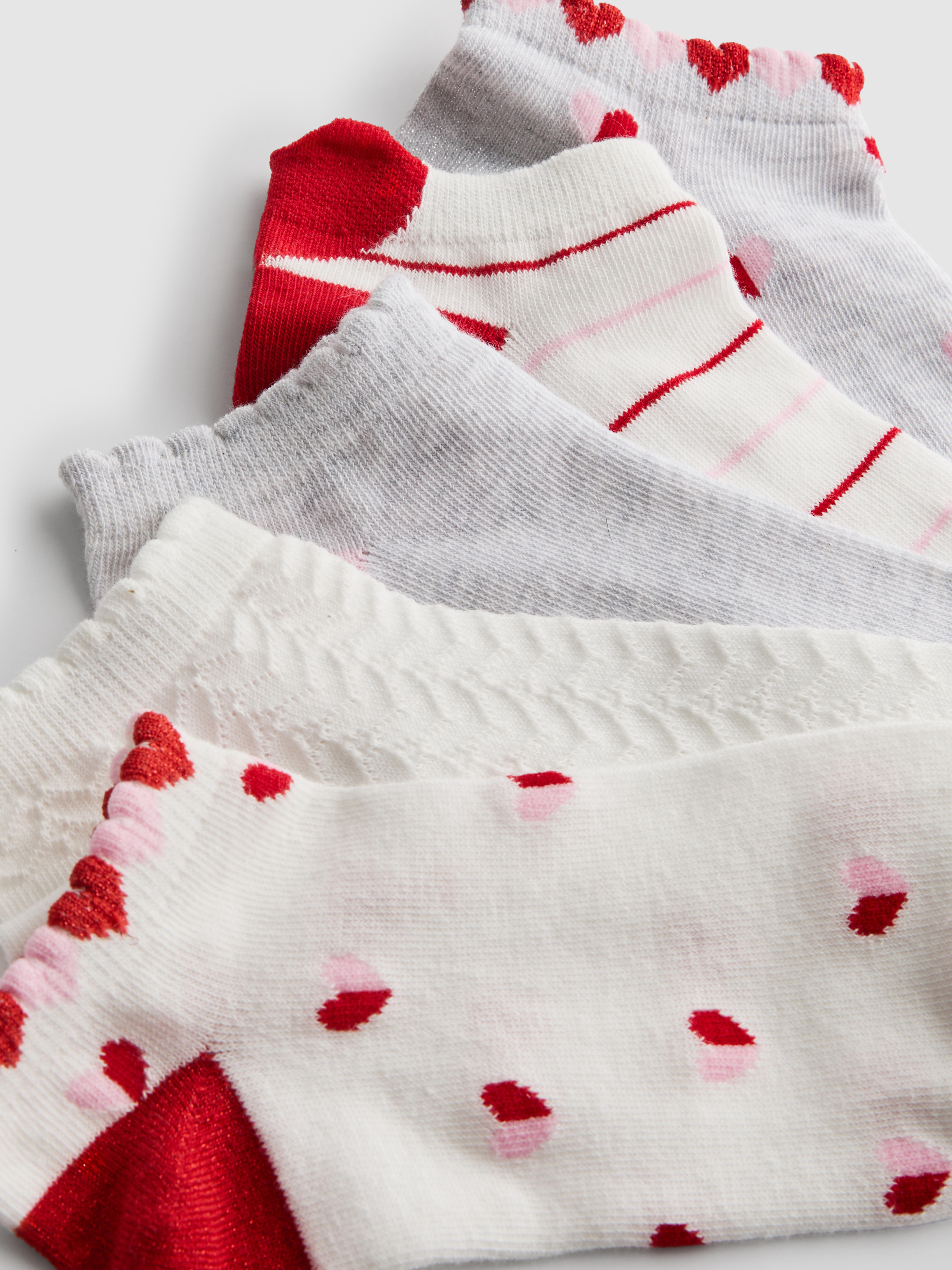 Girls Gray Heather 5pk Heart Print Ankle Socks