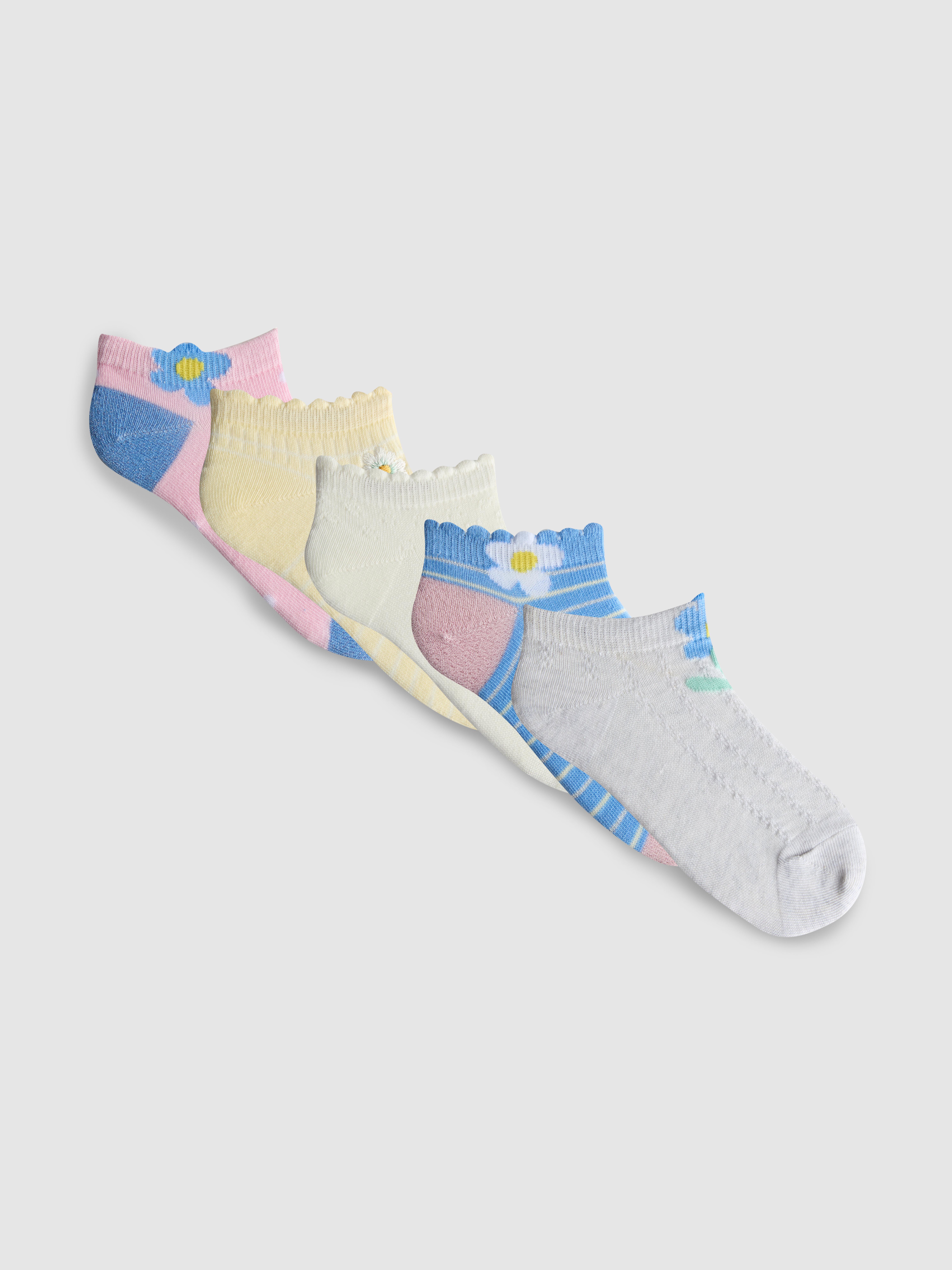 Girls Light Pink 5pk Flower-Patterned Ankle Socks