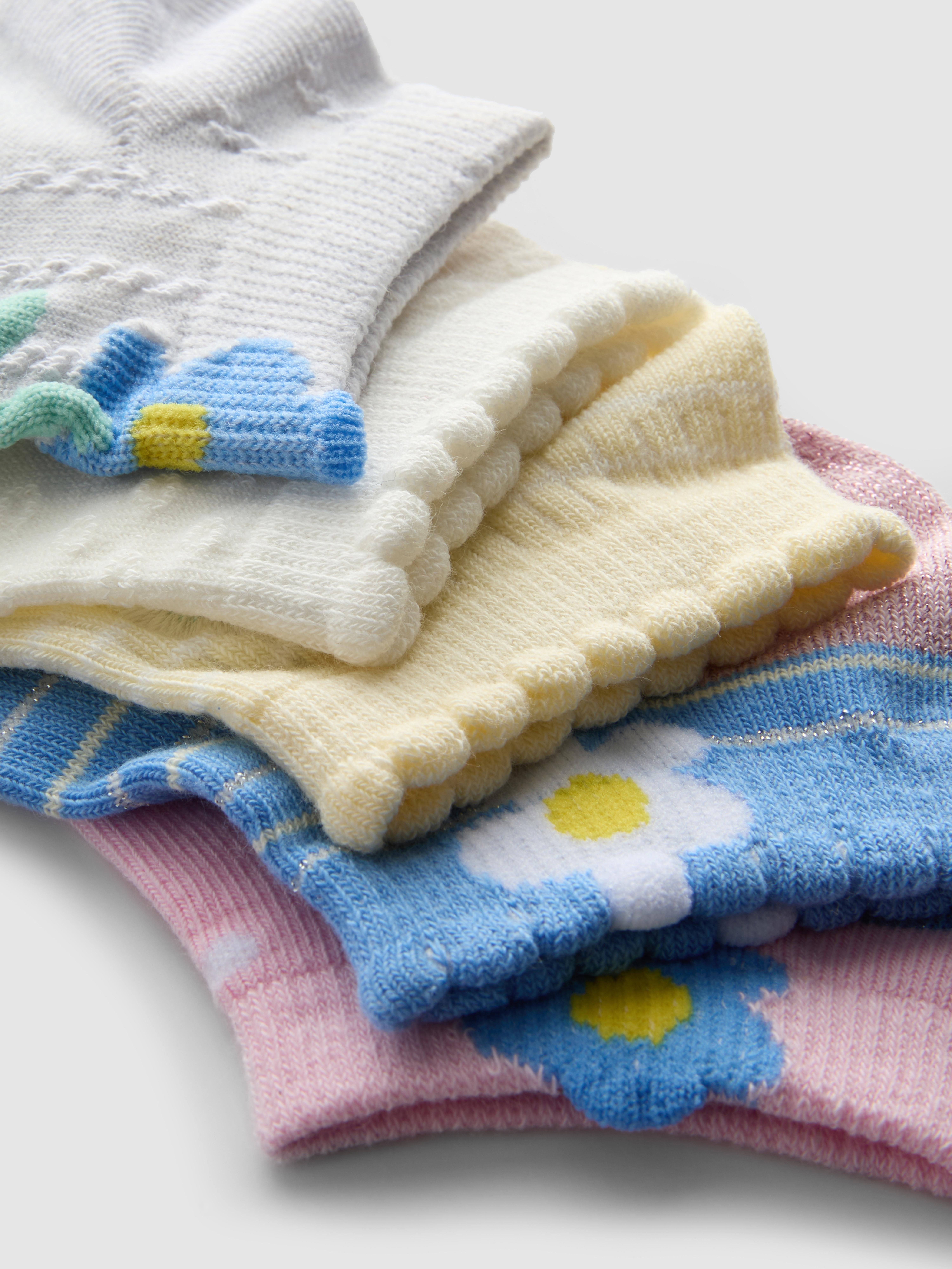 Girls Light Pink 5pk Flower-Patterned Ankle Socks