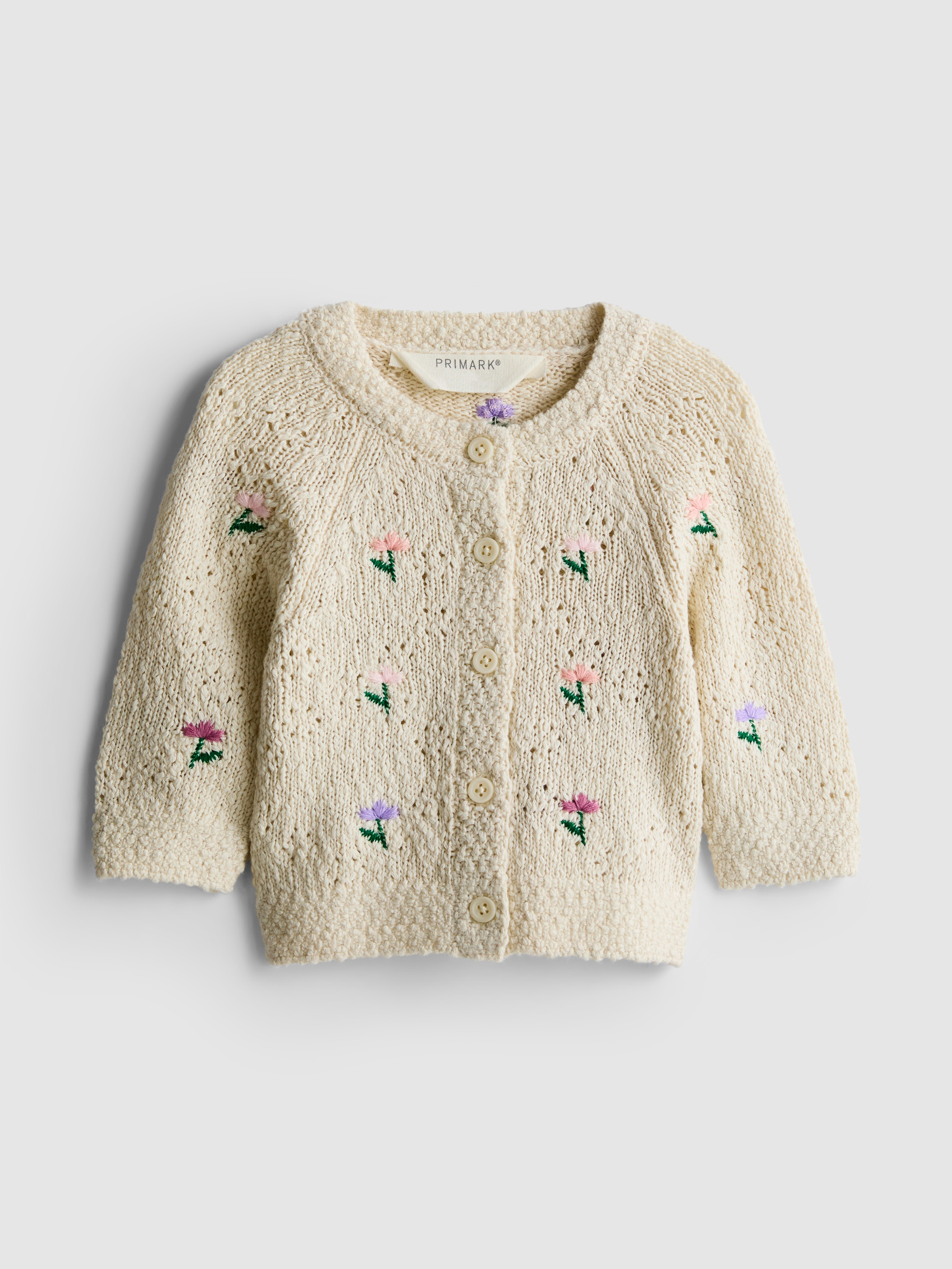 0–18 měsíců | Novorozenecký kardigan s květinovou výšivkou