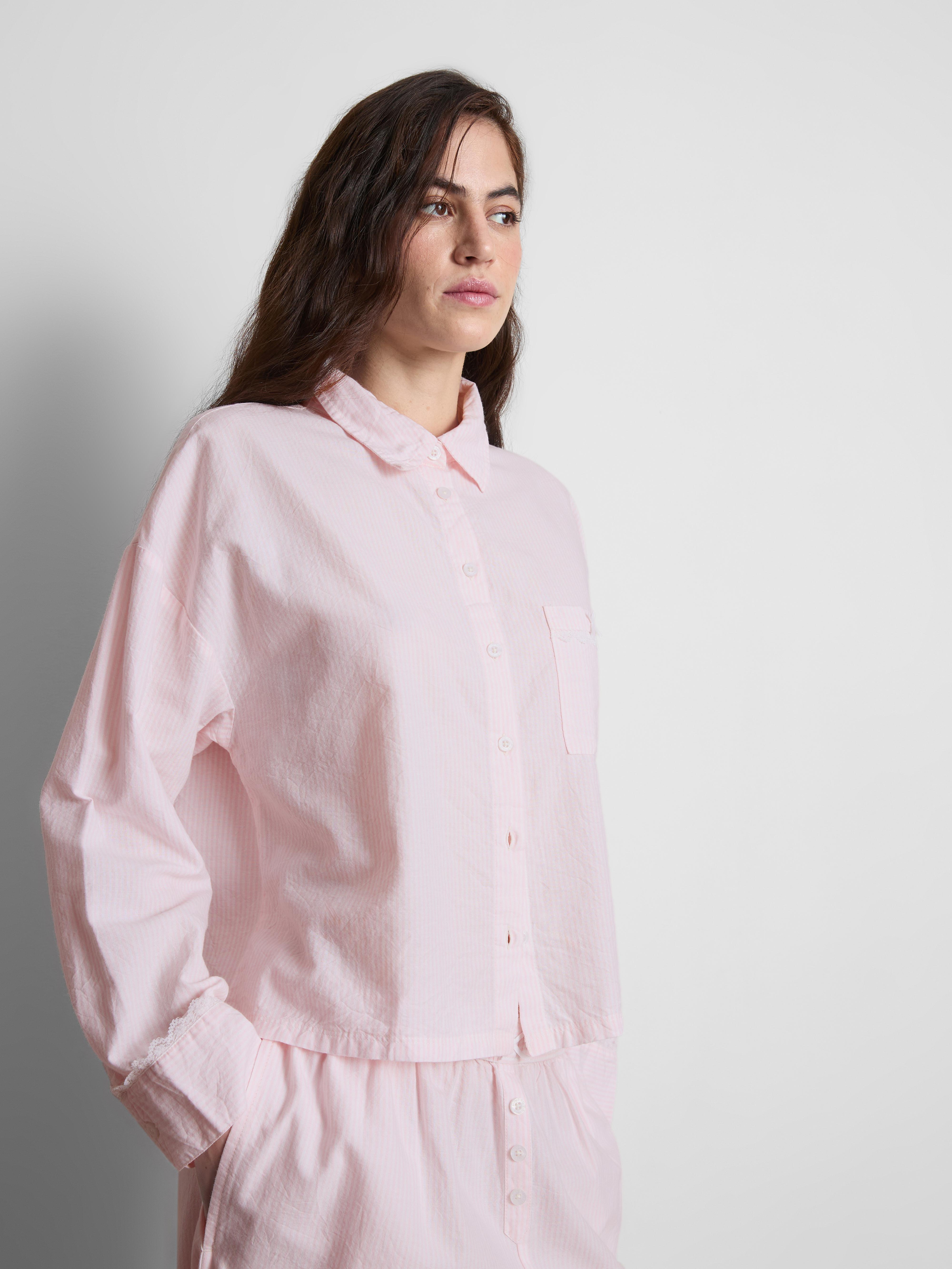 Camisa de pijama Oxford de algodón tejido