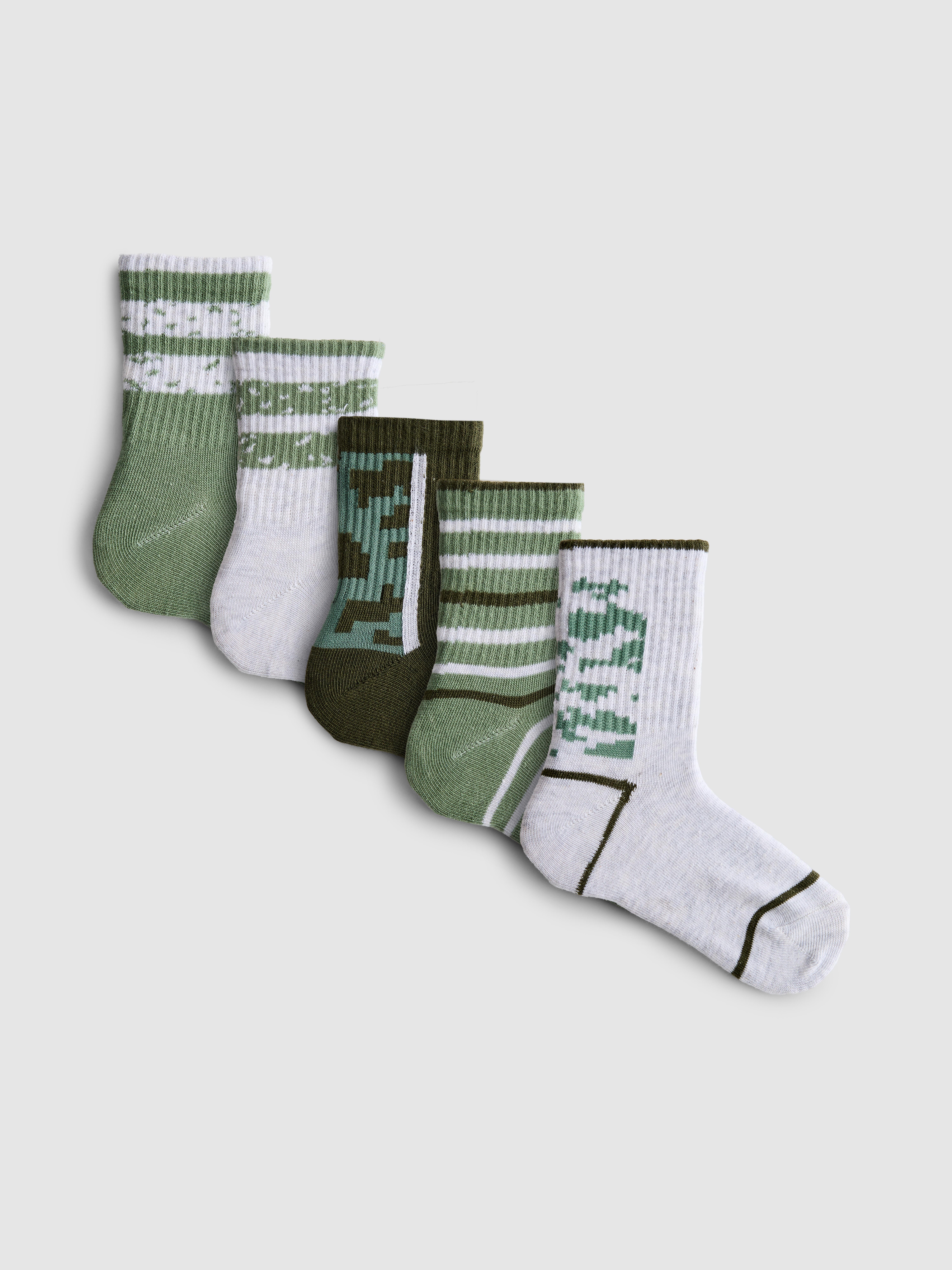 Boys Olive 5pk Camo Patterned Ankle Socks