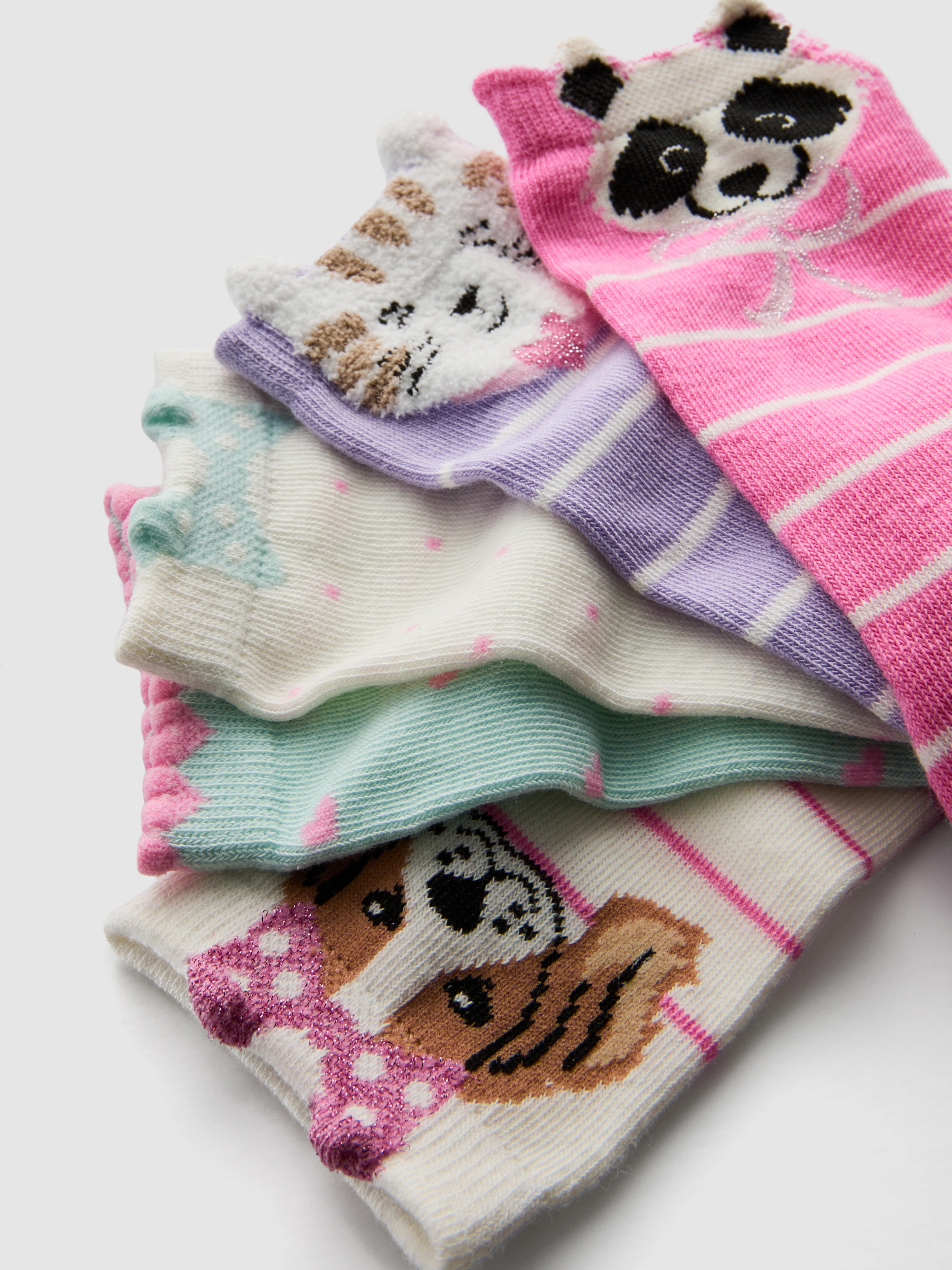 Girls Multi 5pk Animal Character Ankle Socks