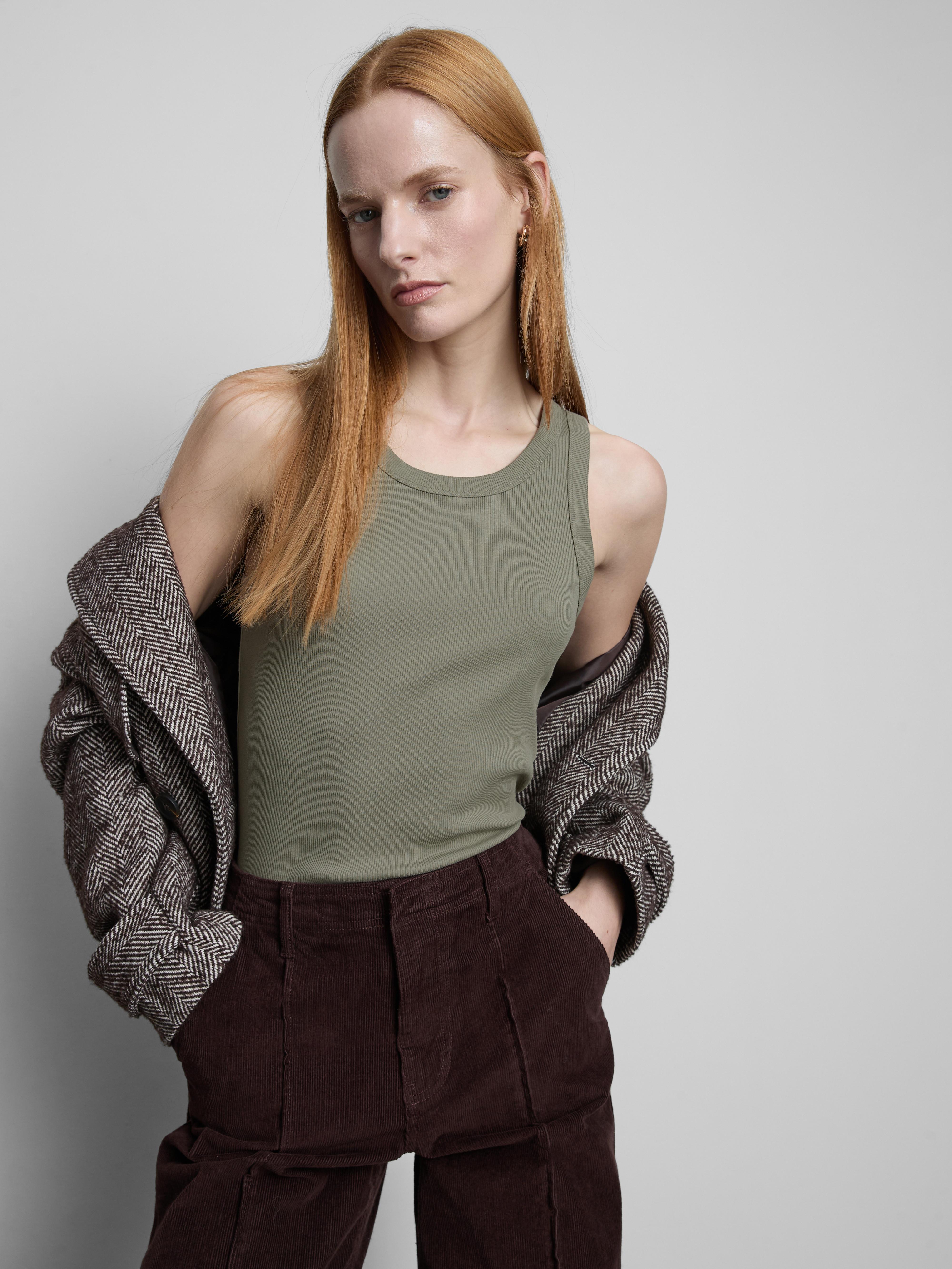 Women's Olive Cotton-Rich Ribbed Racerback Tan