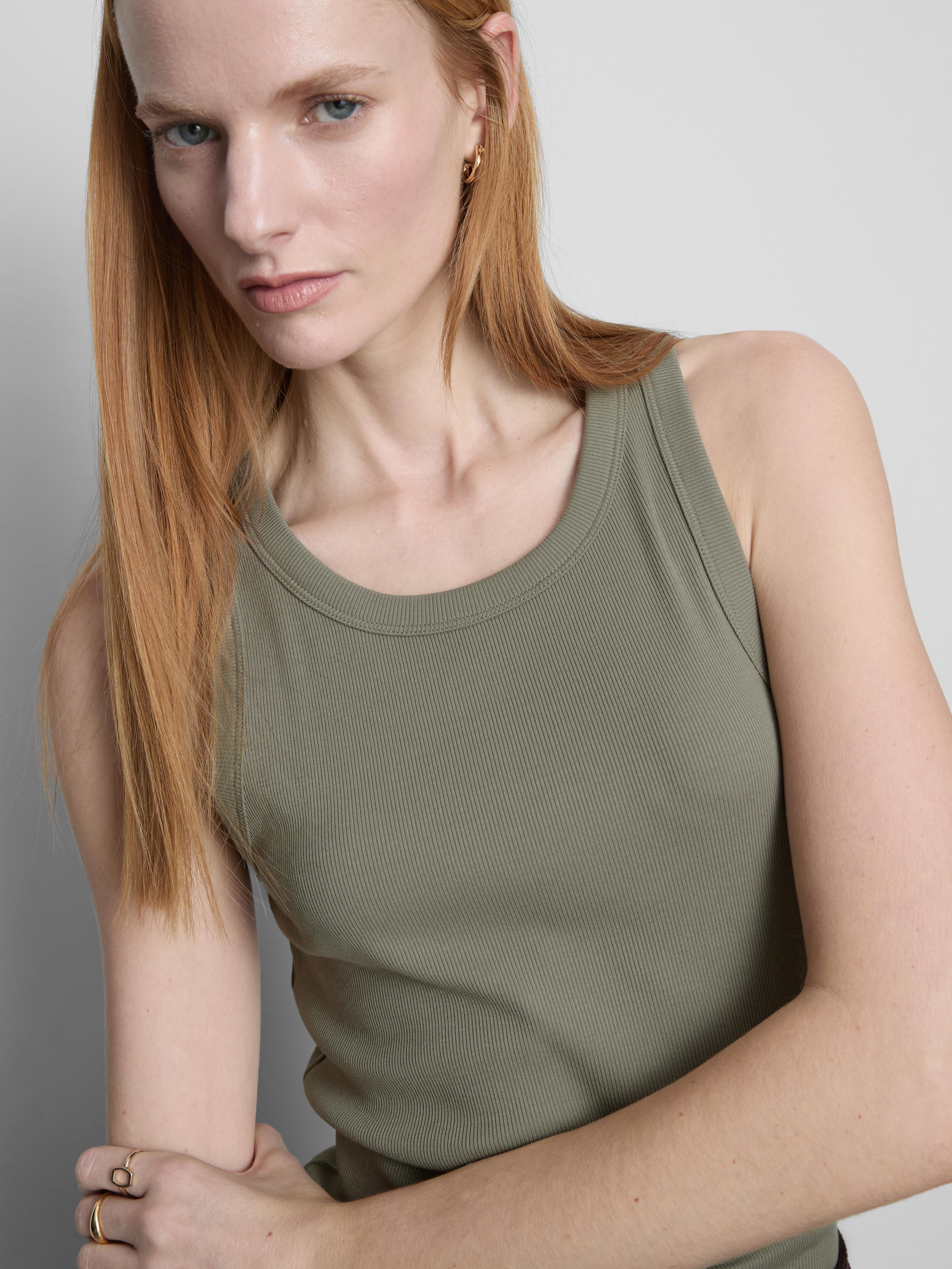 Women's Olive Cotton-Rich Ribbed Racerback Tan