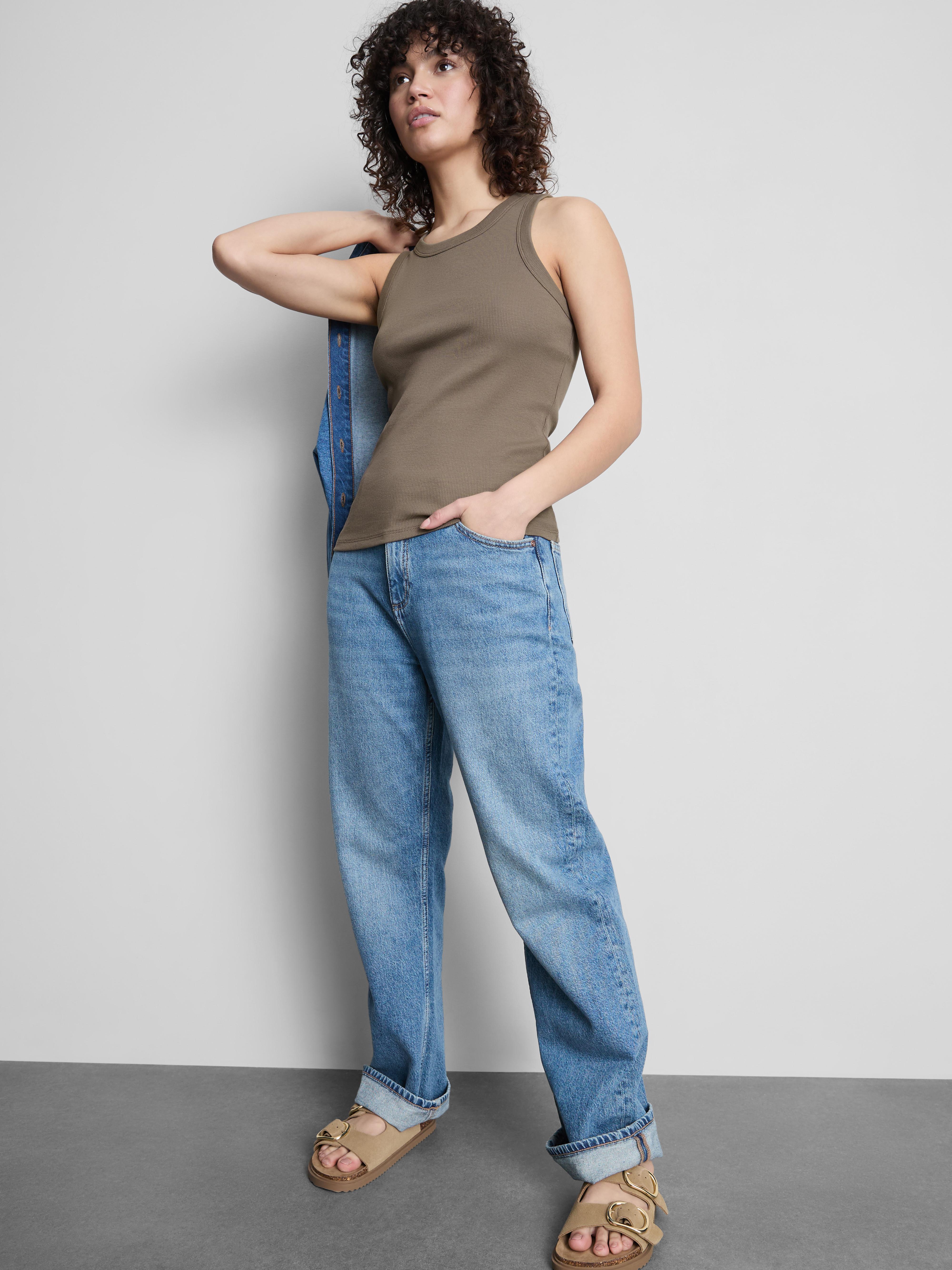 Geripptes Tanktop mit hohem Baumwollanteil Mokkafarben