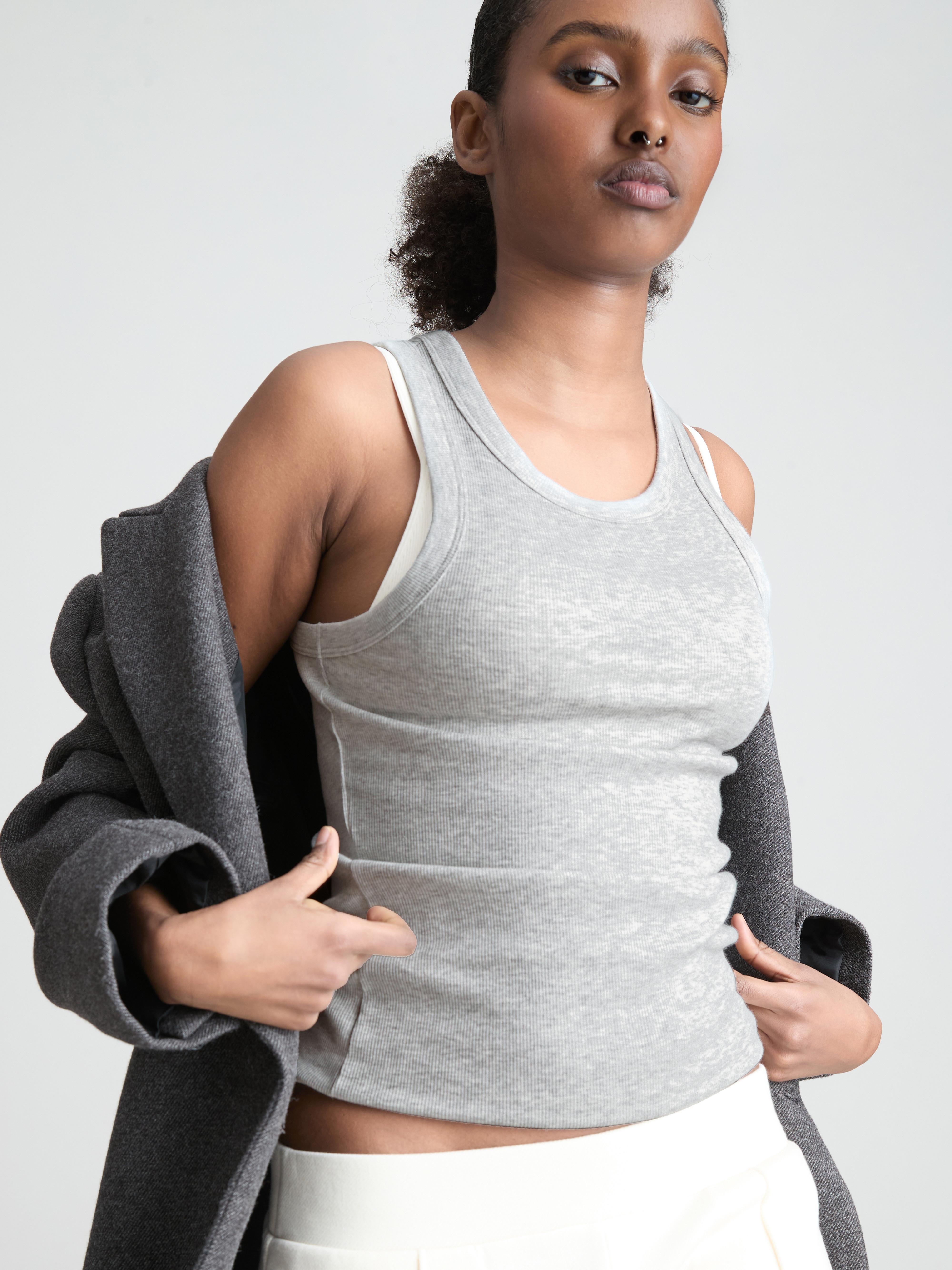 Women's Gray Heather Cotton-Rich Ribbed Racerback Tan
