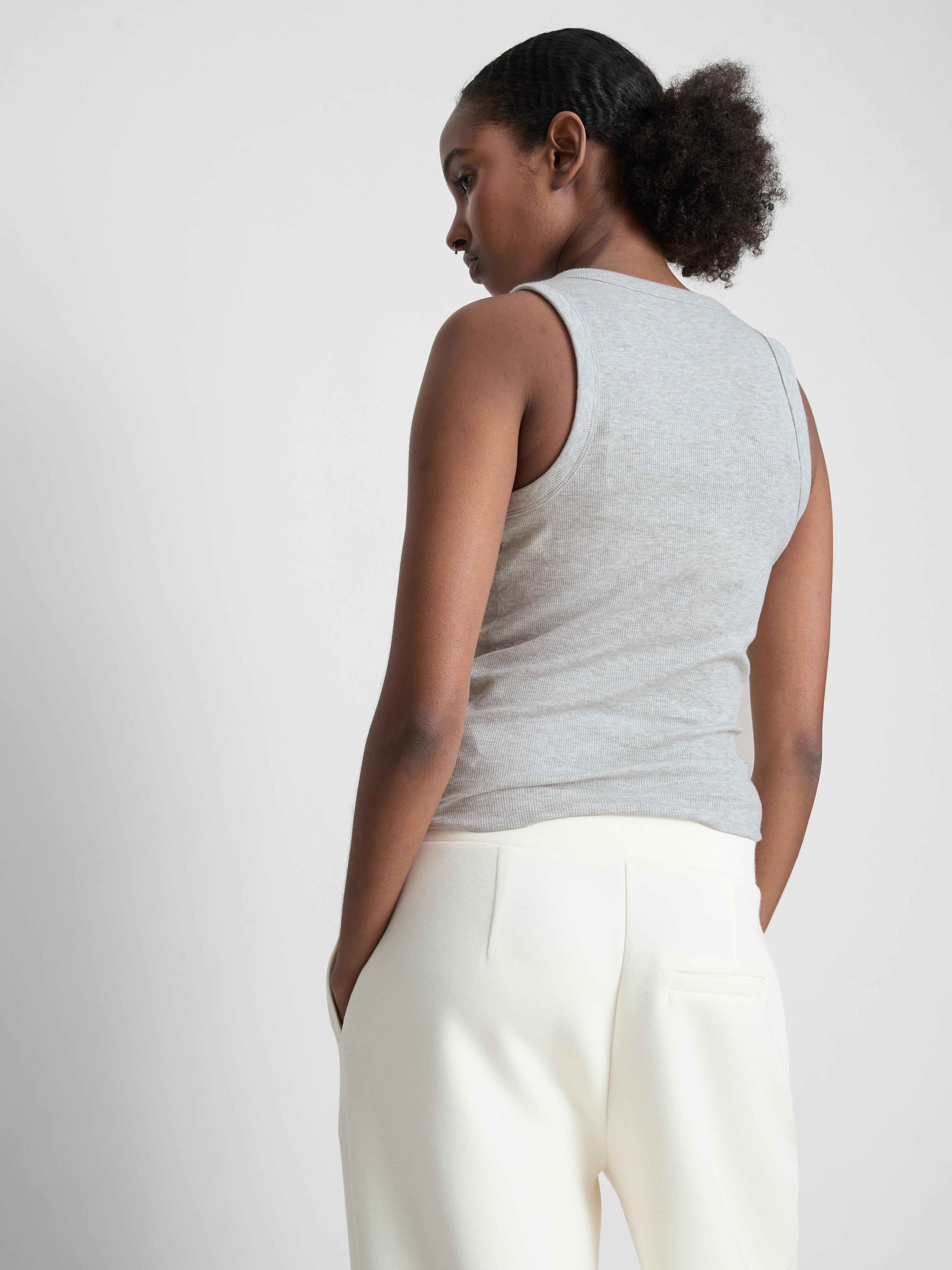 Women's Gray Heather Cotton-Rich Ribbed Racerback Tan