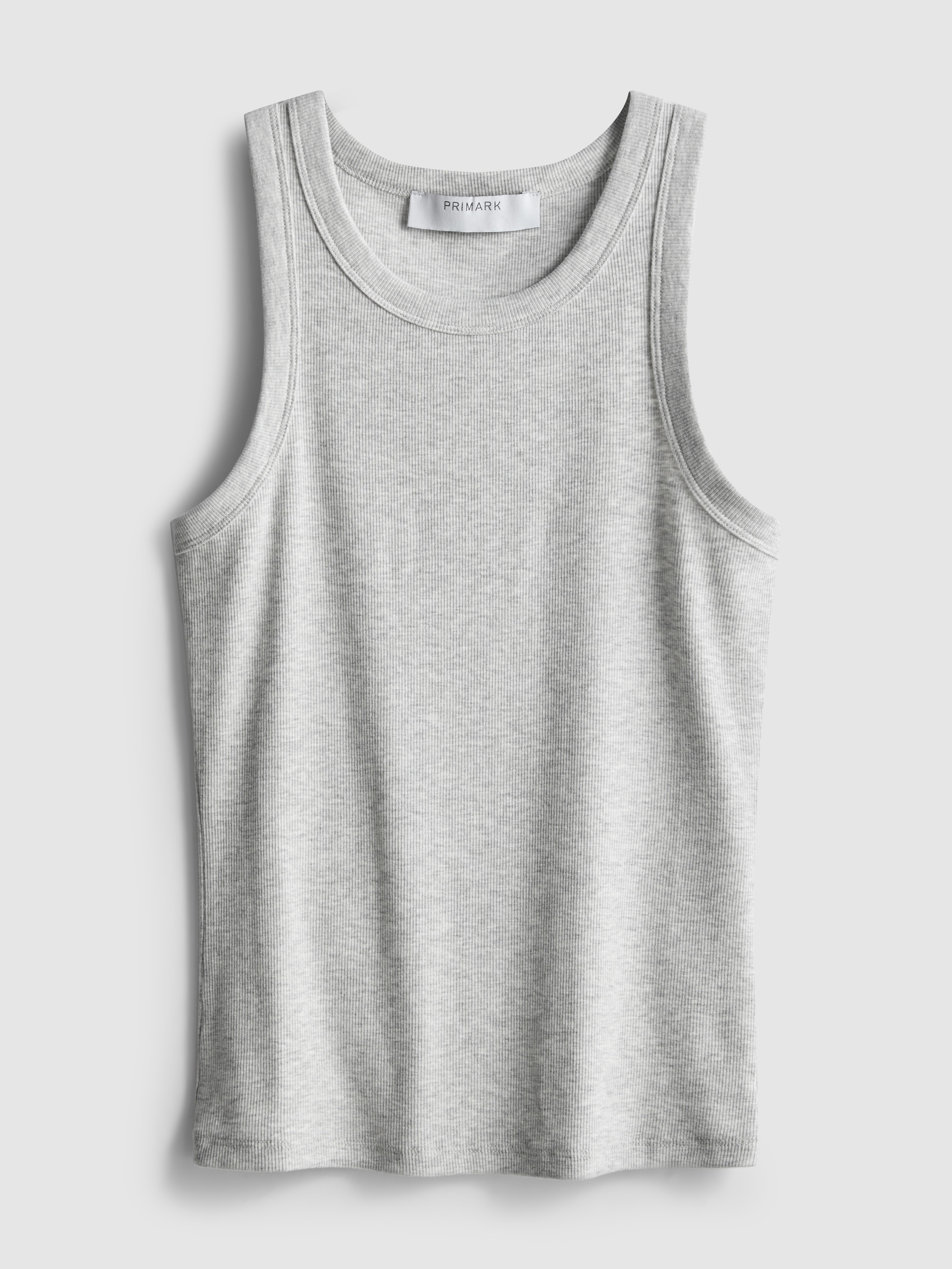 Women's Gray Heather Cotton-Rich Ribbed Racerback Tan