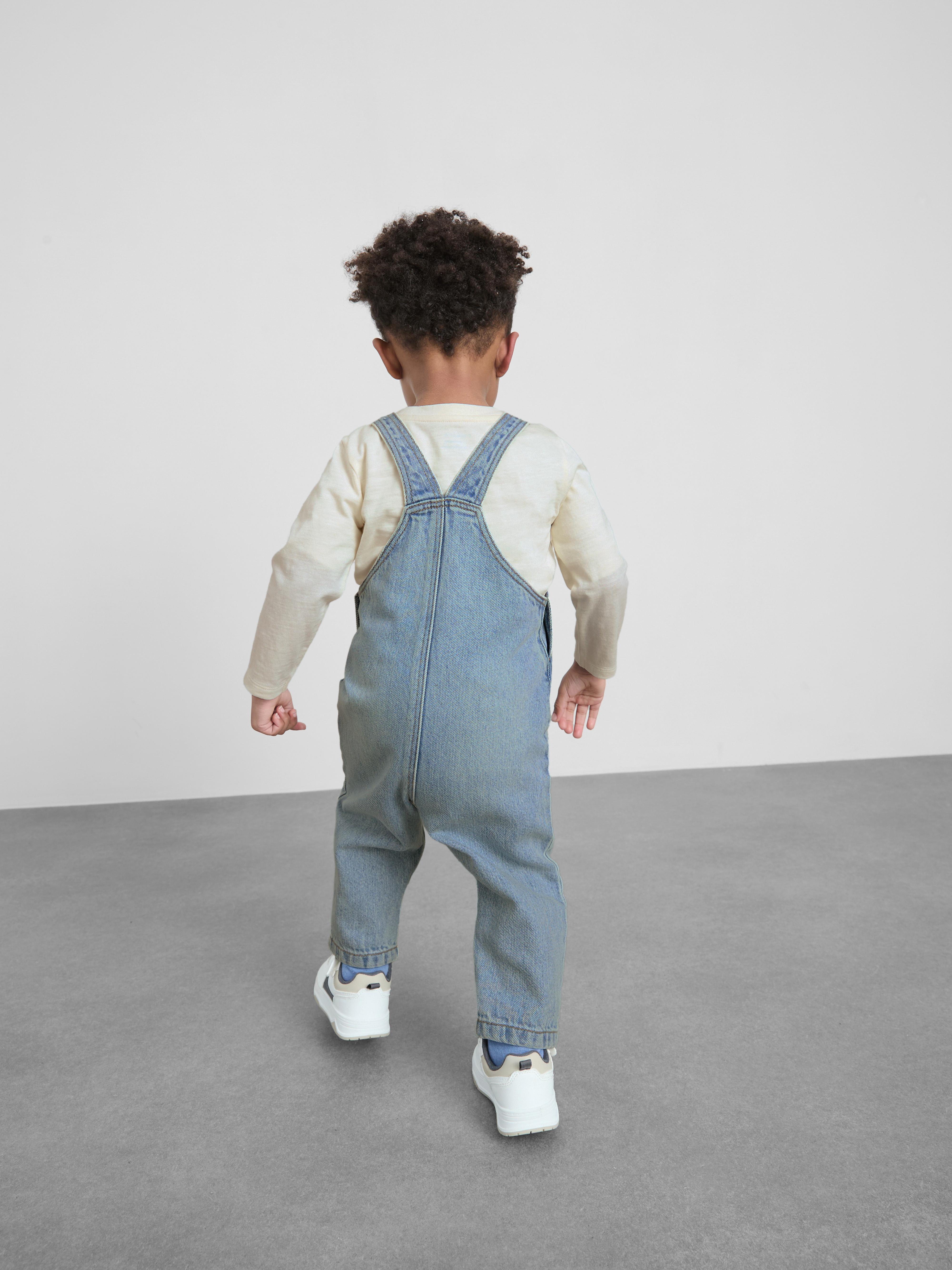 0-36mths | Long-Sleeve T-Shirt and Embroidered Denim Overalls Set