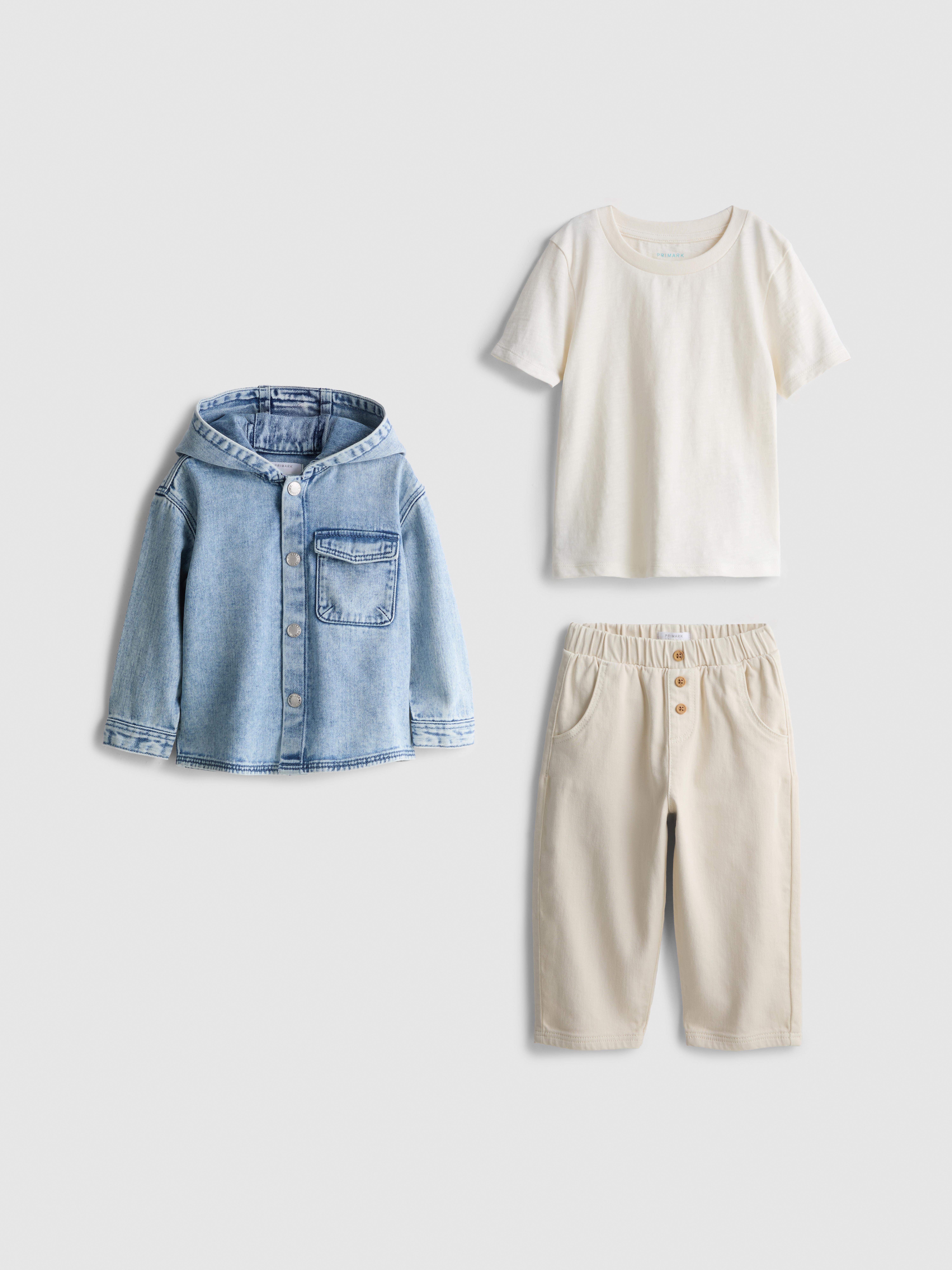 Baby Boys Ivory 0-36mths | T-Shirt, Pants and Hooded Denim Jacket Set