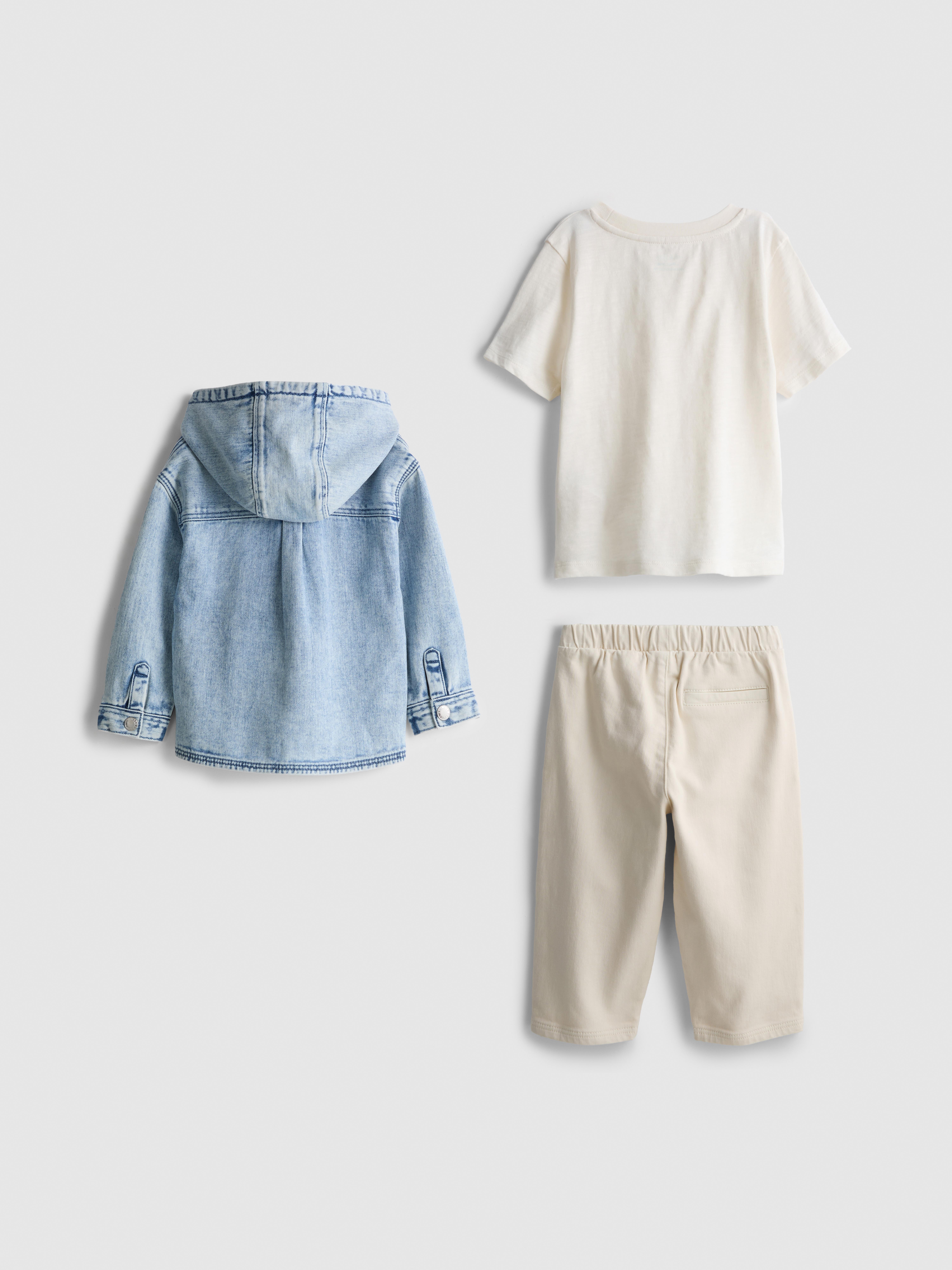 Baby Boys Ivory 0-36mths | T-Shirt, Pants and Hooded Denim Jacket Set