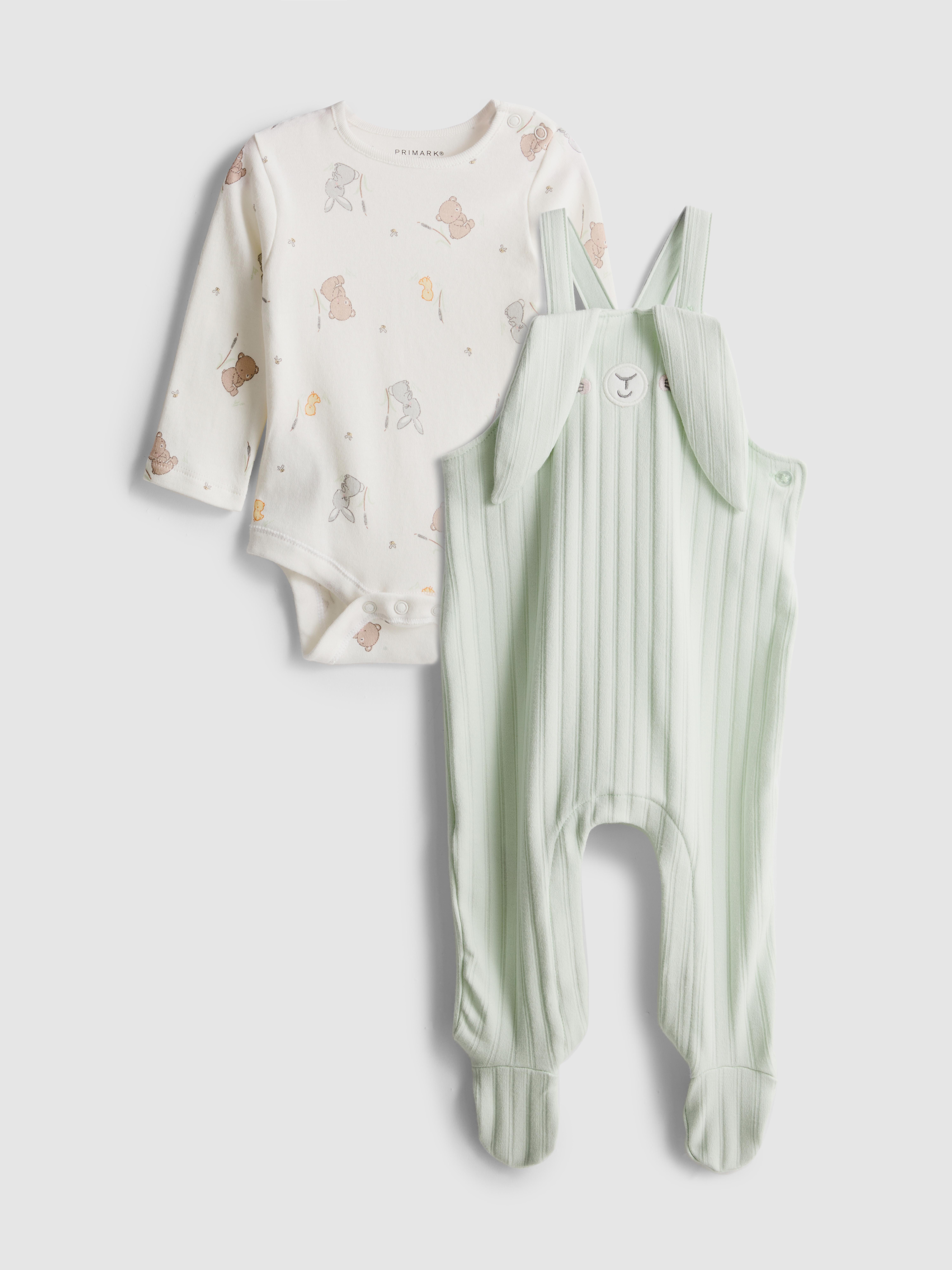 0-18mths | Long Sleeve Bodysuit and Footed Dungarees Newborn Set