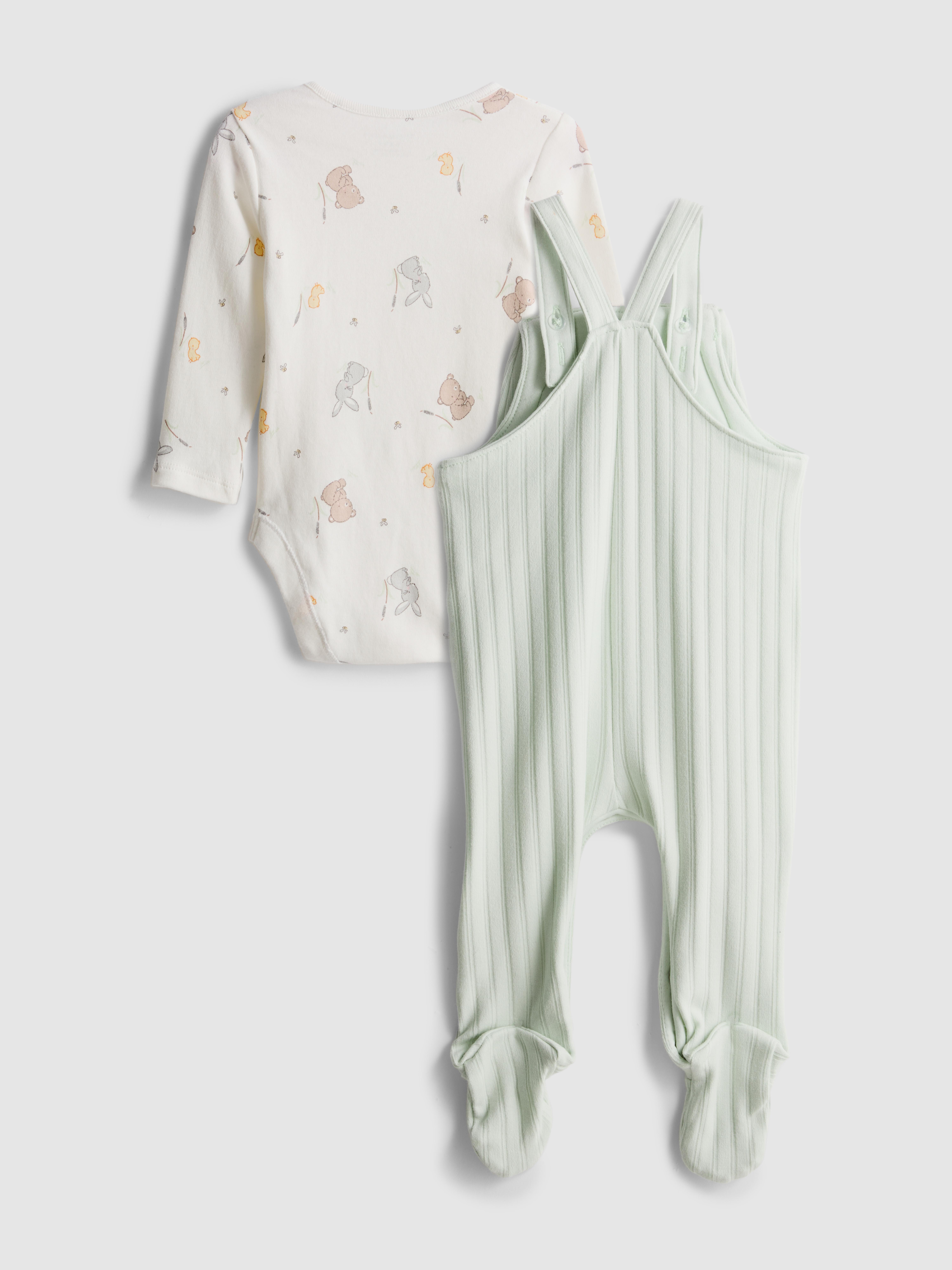 0–18 Monate | Langarmbody und Latzhose mit Füßchen für Neugeborene