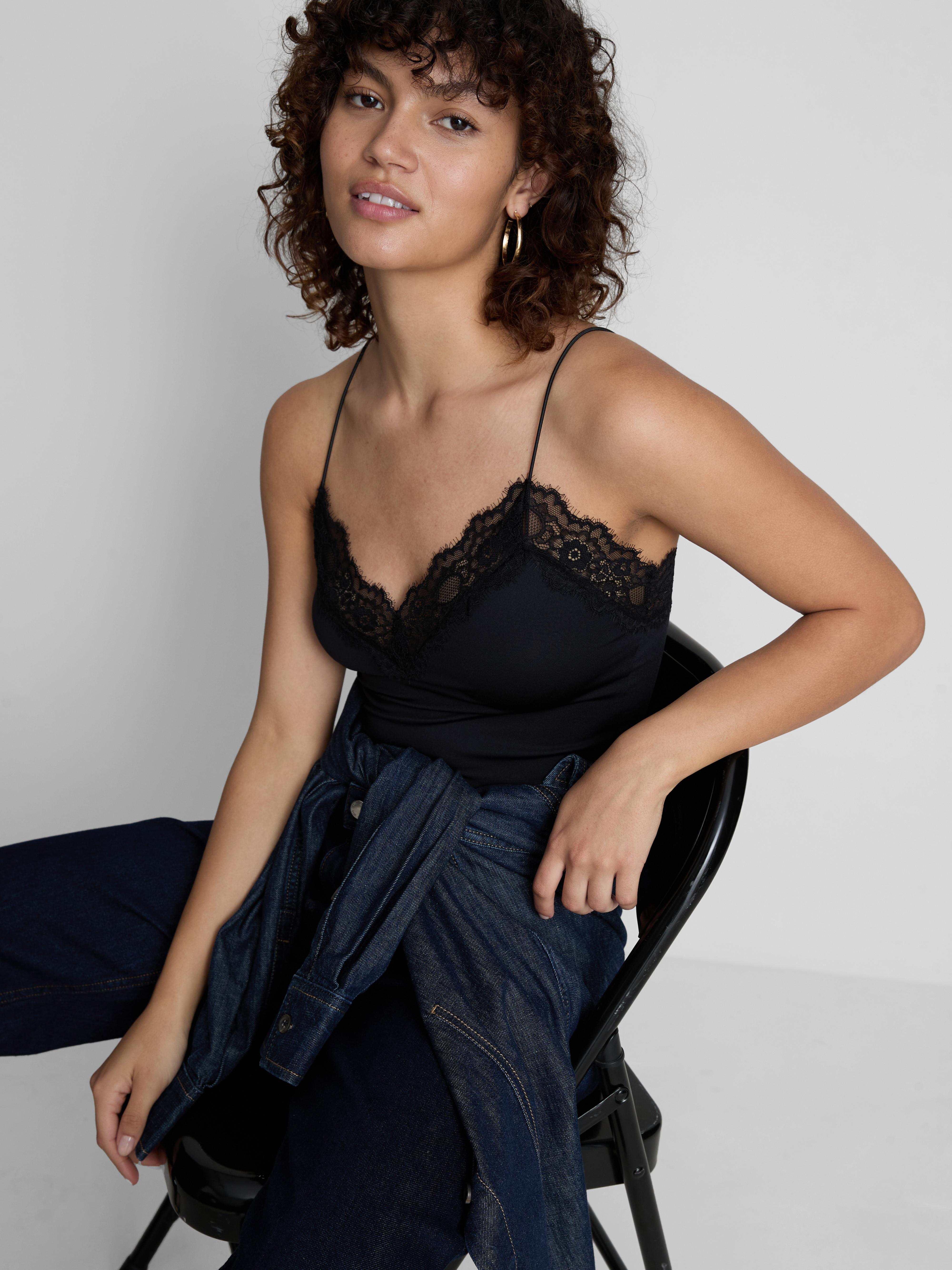 Lace Trim Cami Top Black