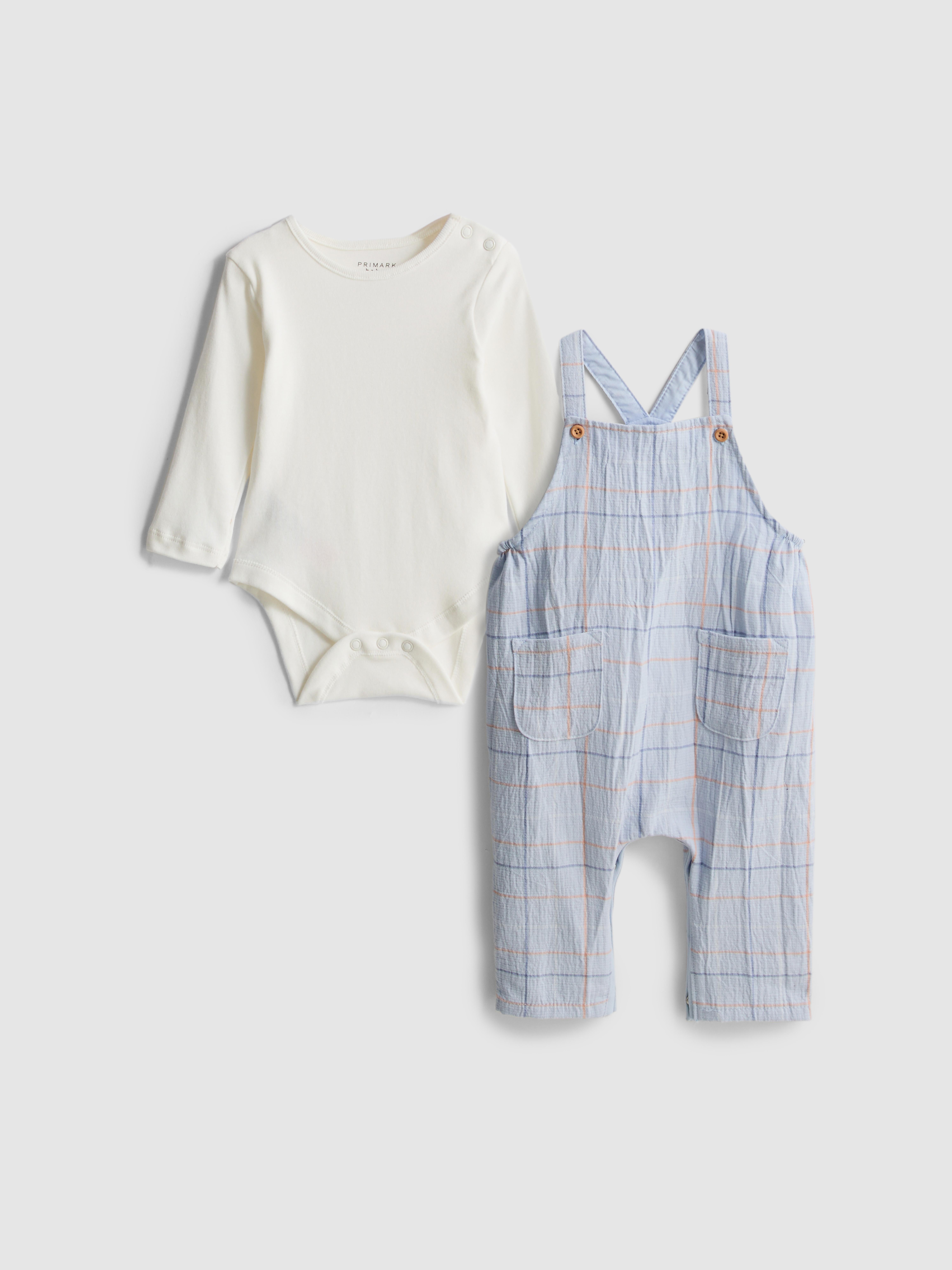 0-18mths | Newborn Checked Dungaree Romper Set