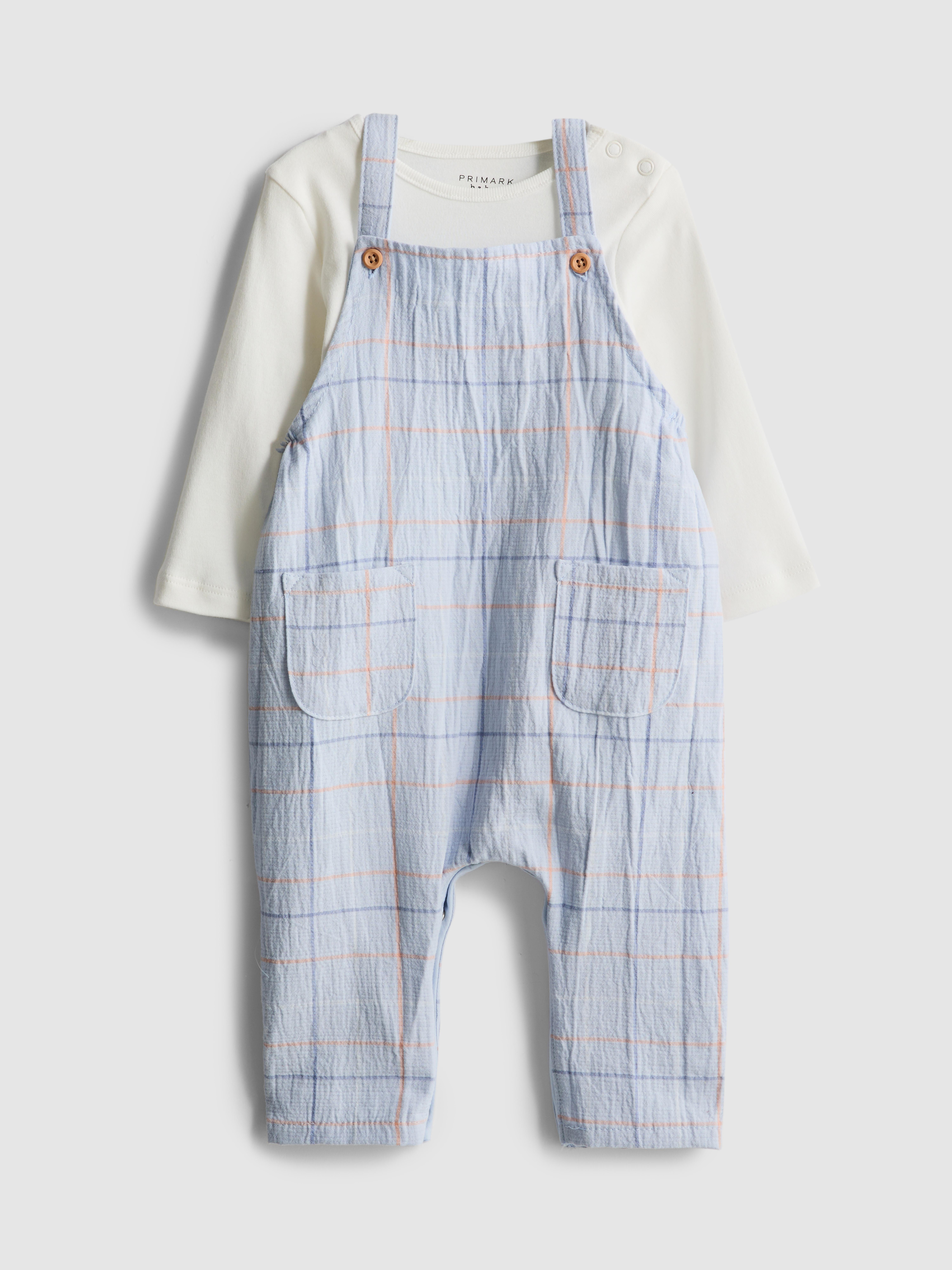 0-18mths | Newborn Checked Dungaree Romper Set