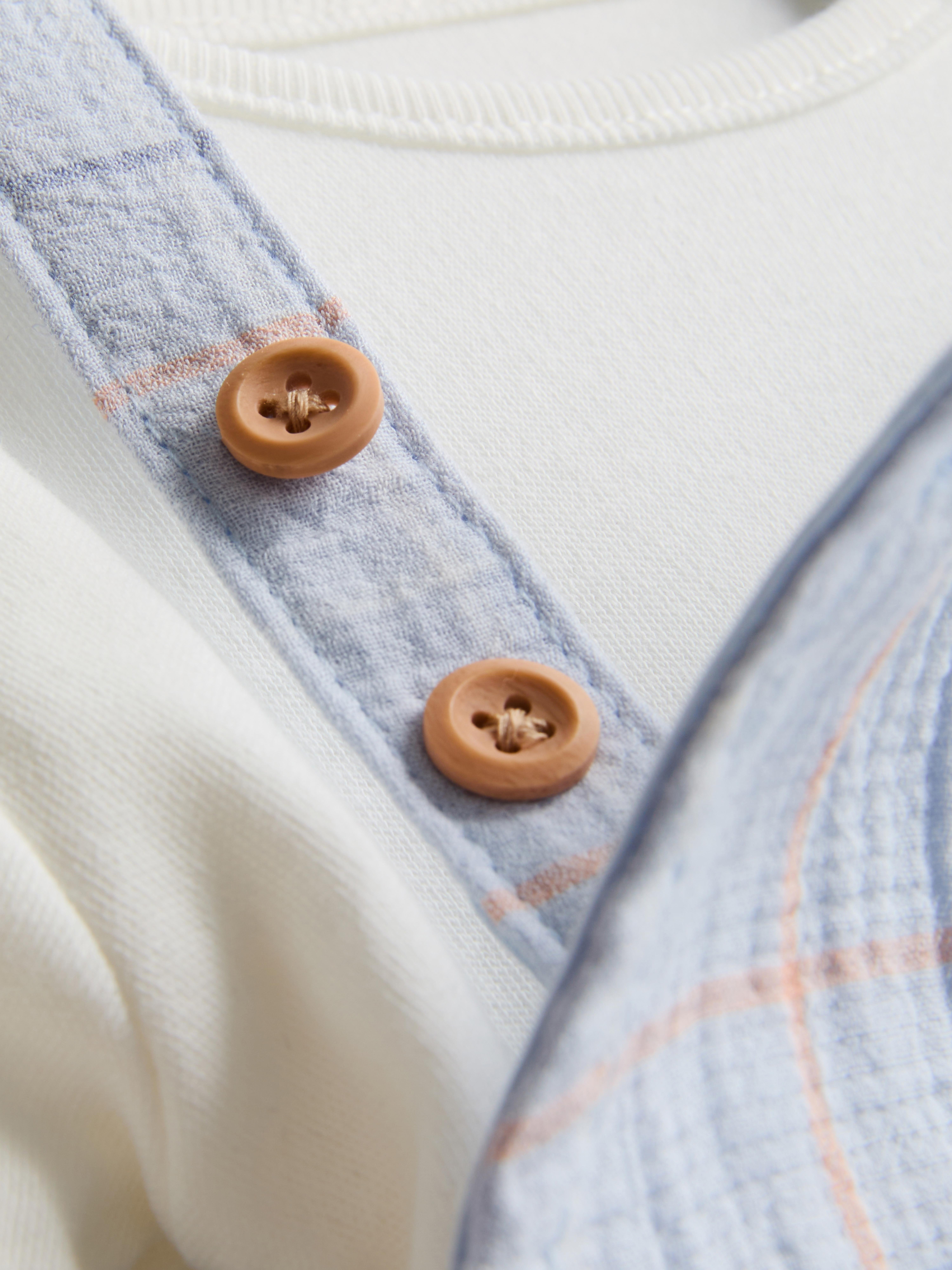 0-18mths | Newborn Checked Dungaree Romper Set