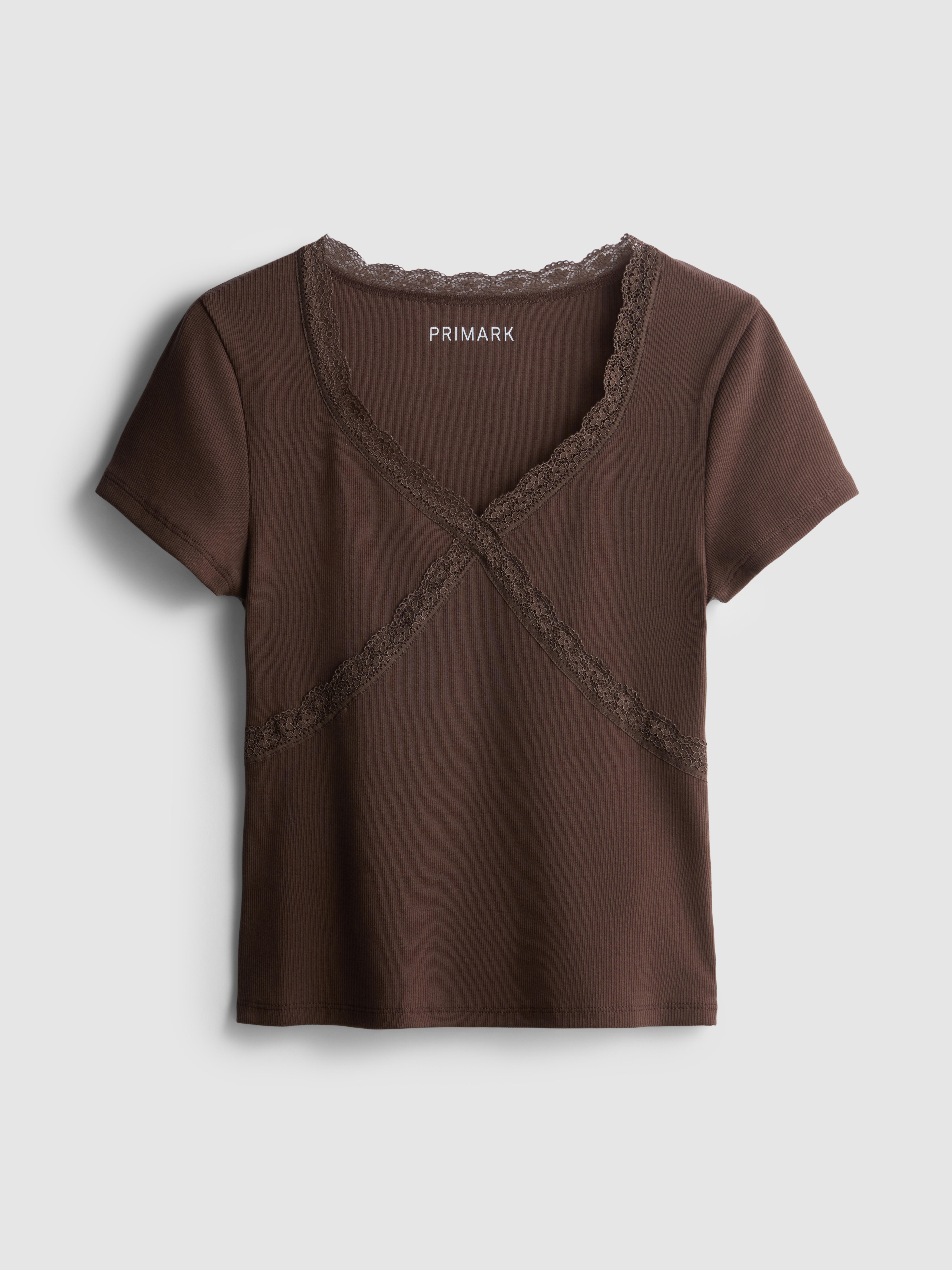 Katoenrijk T-shirt met korte mouwen en kanten rand