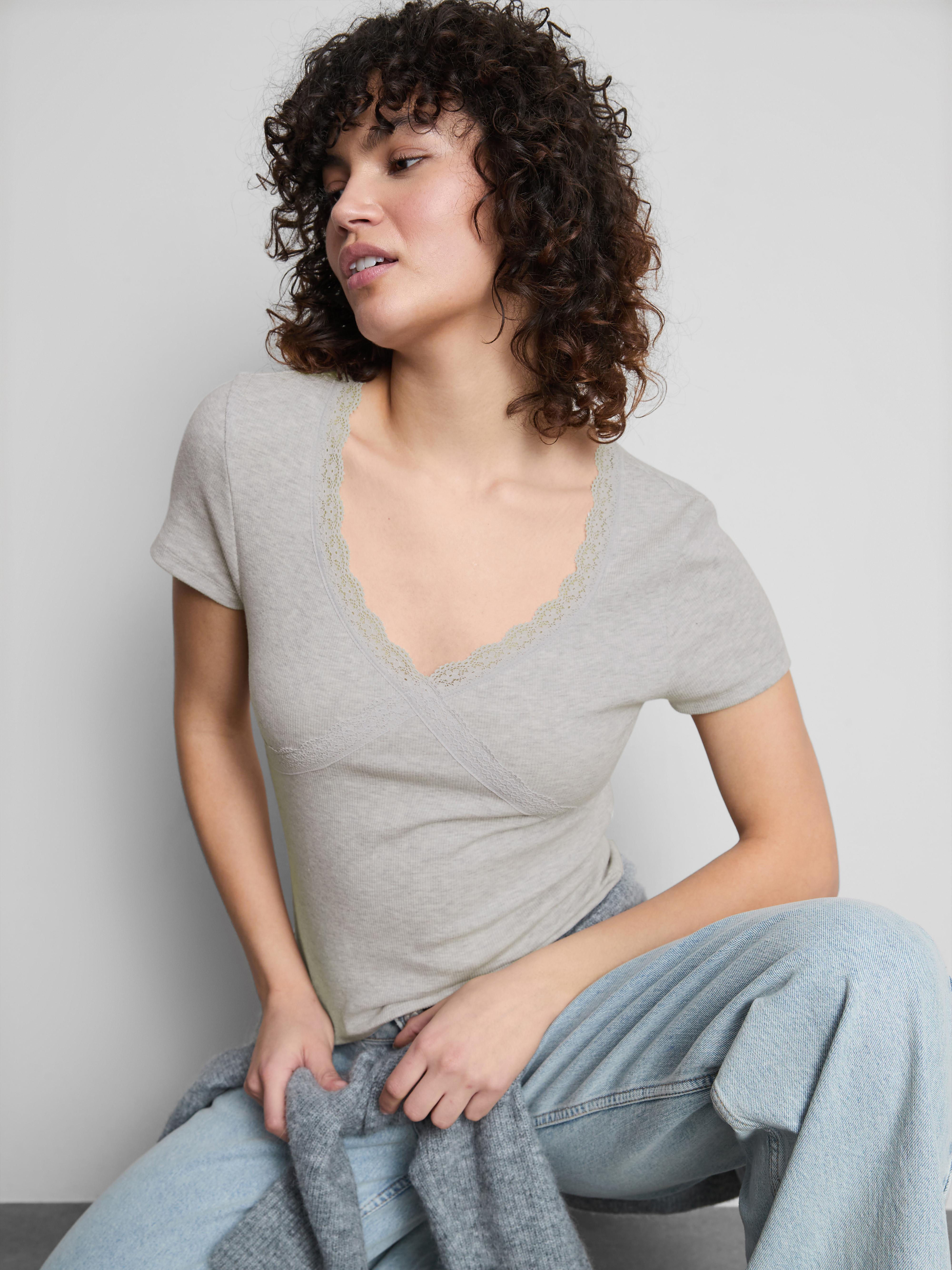 Cotton-Rich Lace-Trim Short-Sleeve Tee