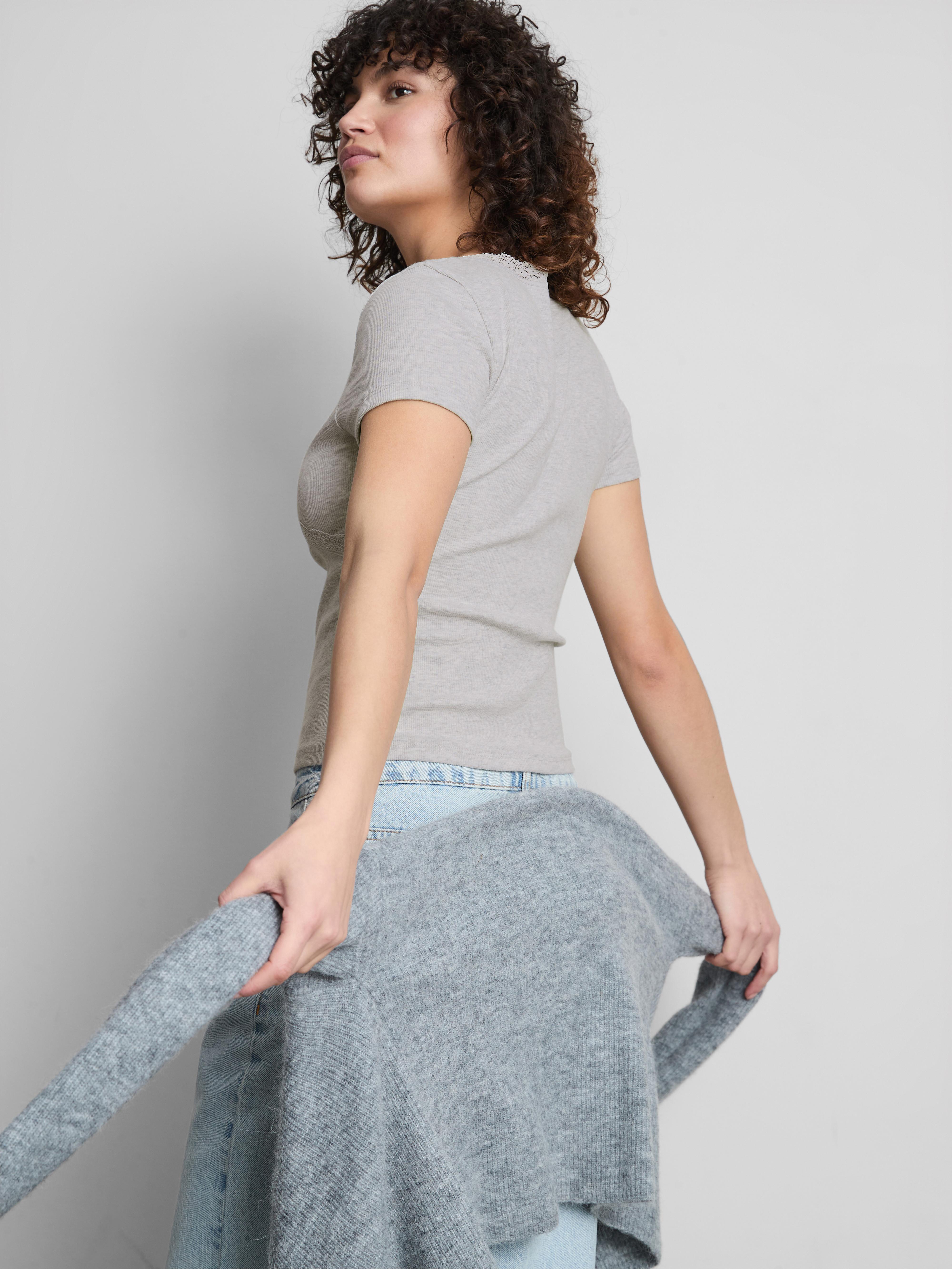 Cotton-Rich Lace-Trim Short-Sleeve Tee