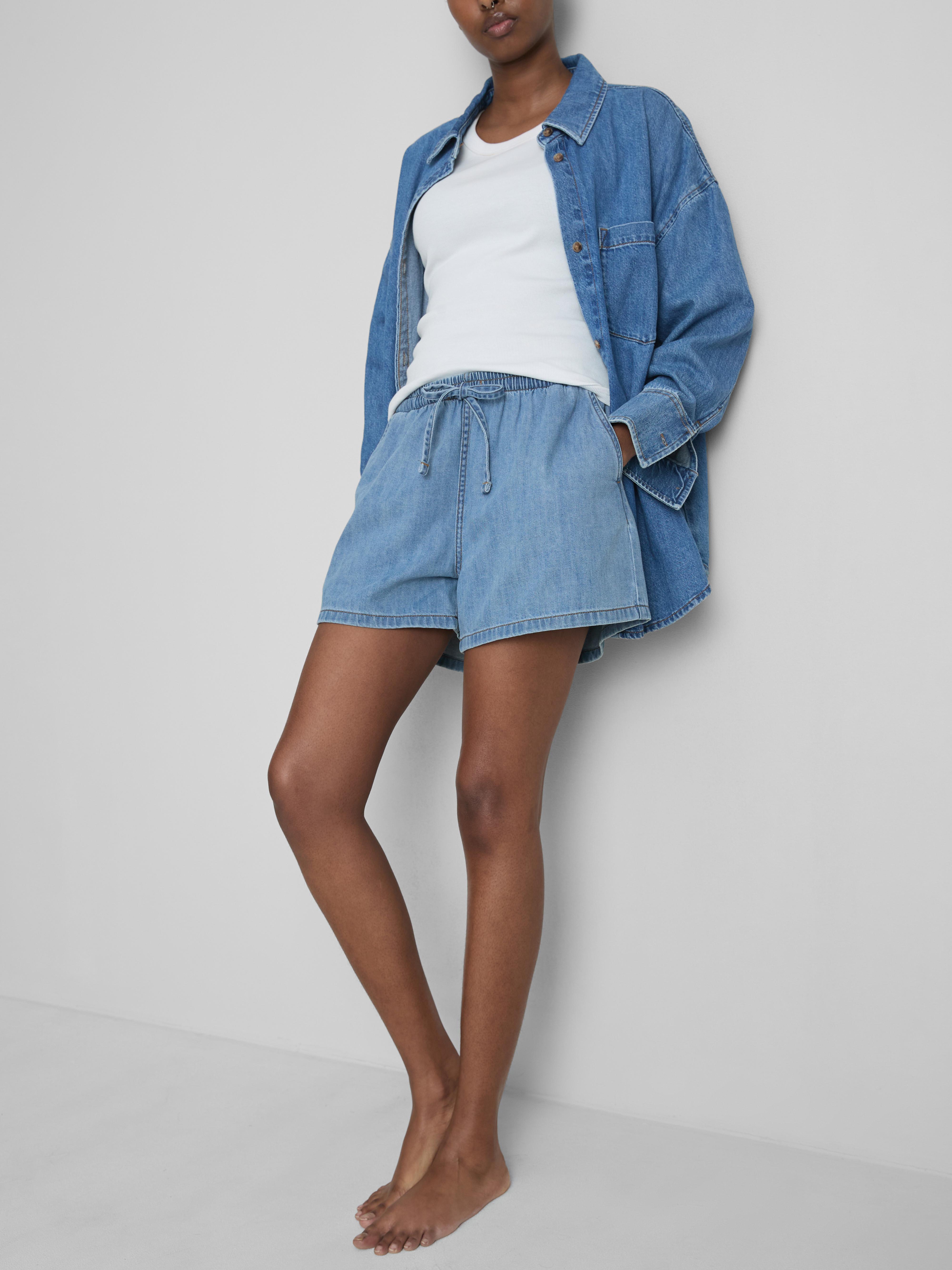 Cotton Denim Jogger Shorts