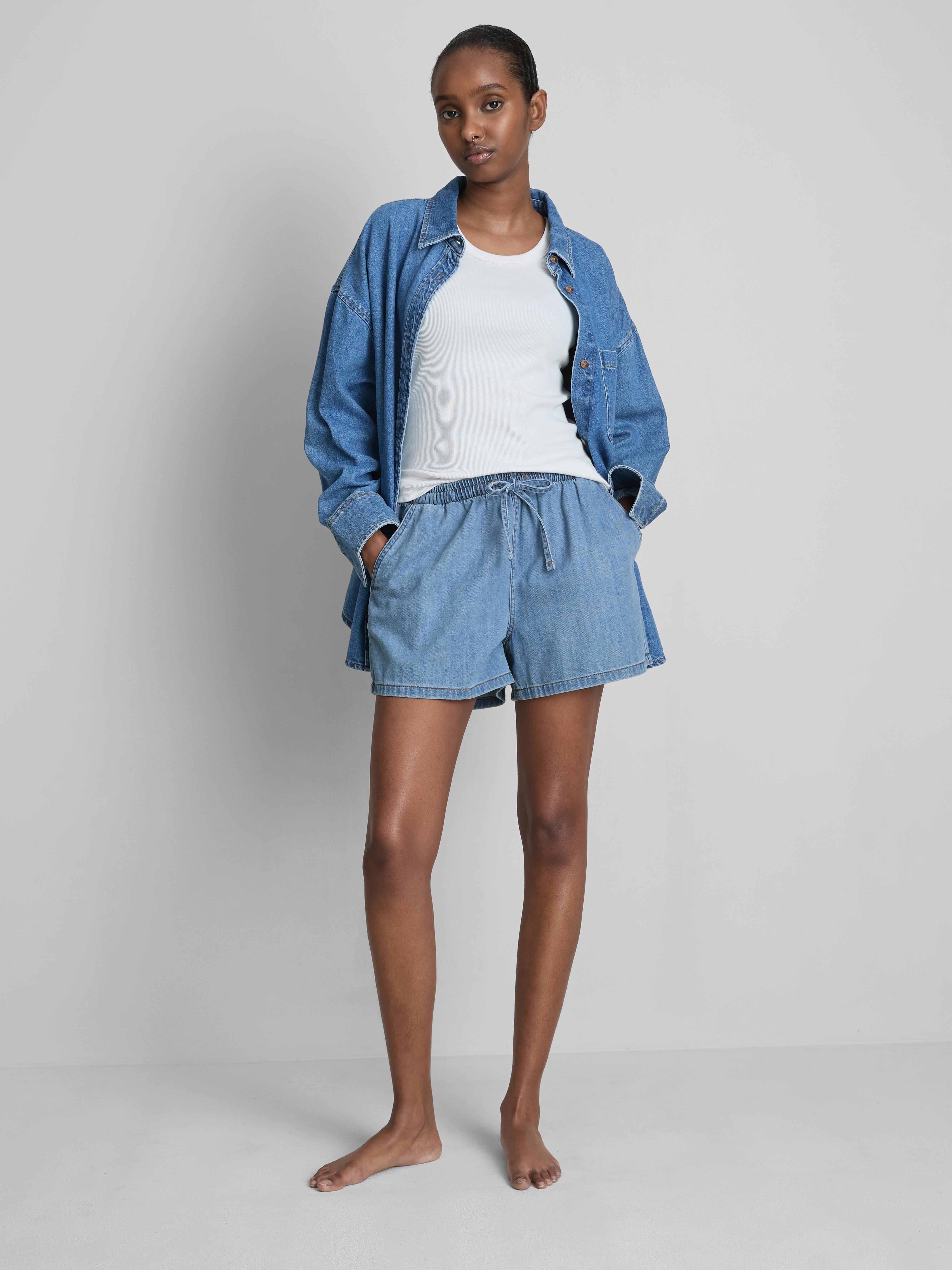 Cotton Denim Jogger Shorts