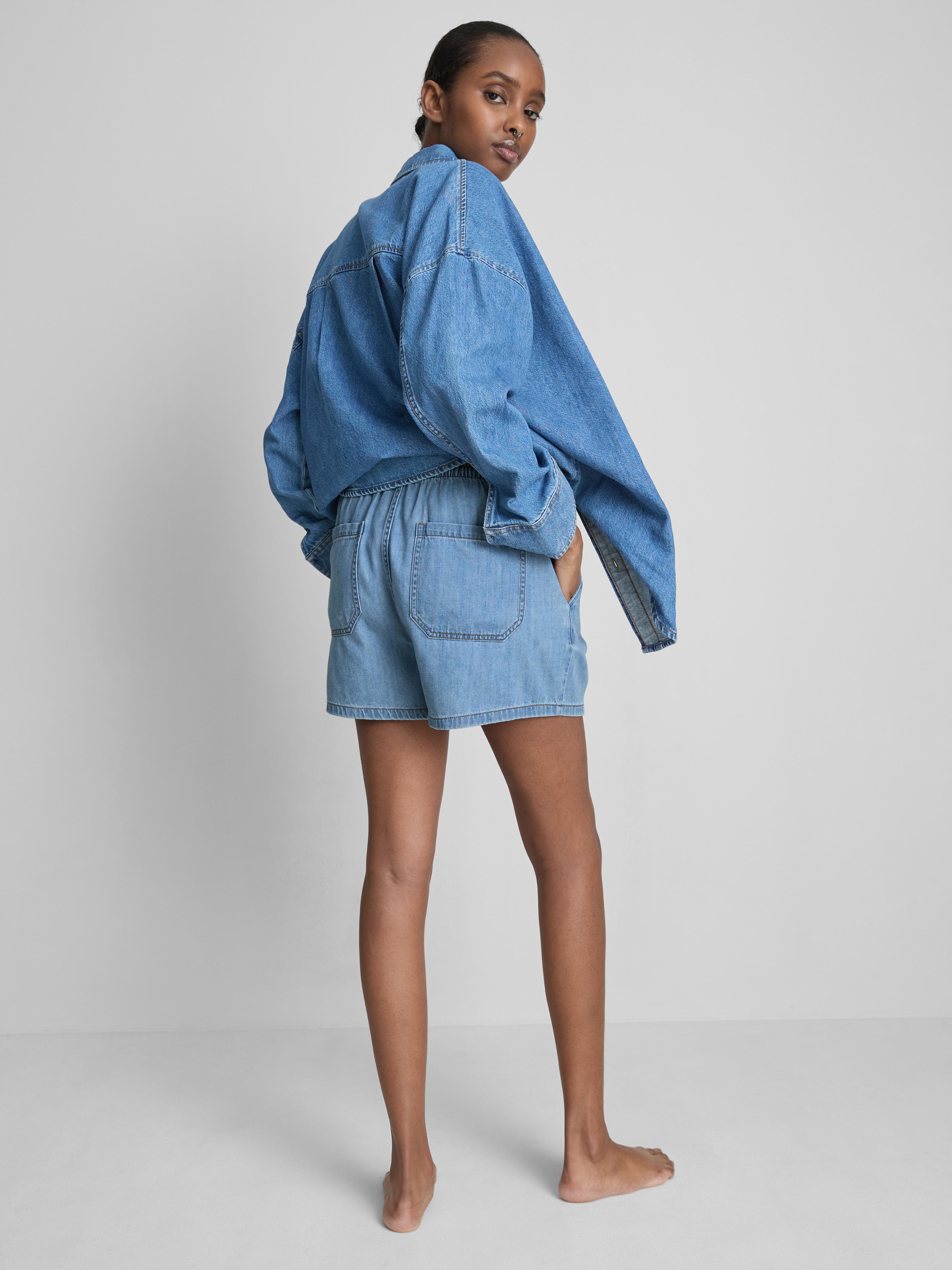 Cotton Denim Jogger Shorts