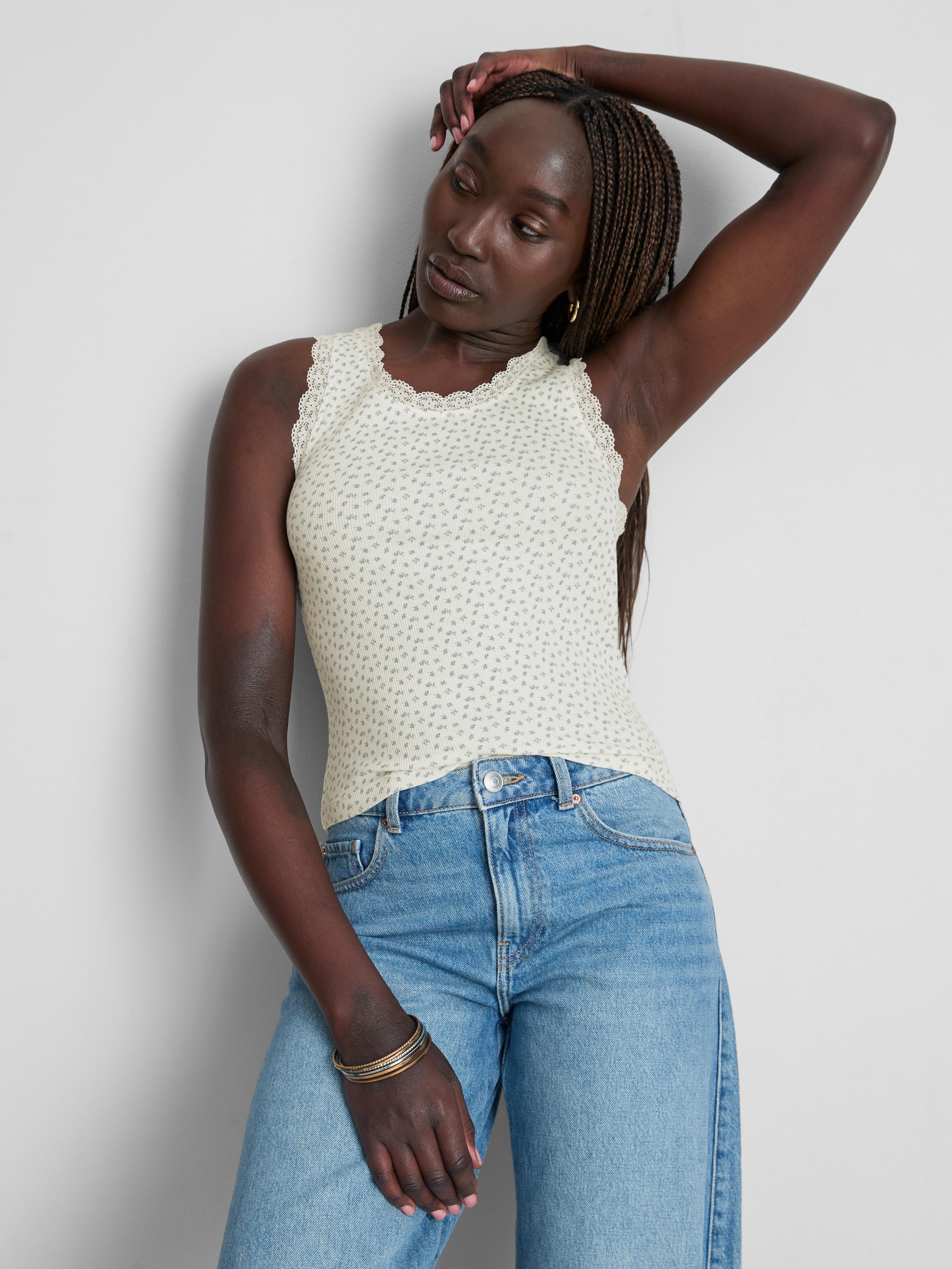 Women's Lilac Cotton-Rich Lace-Trim Tank Top | Primark