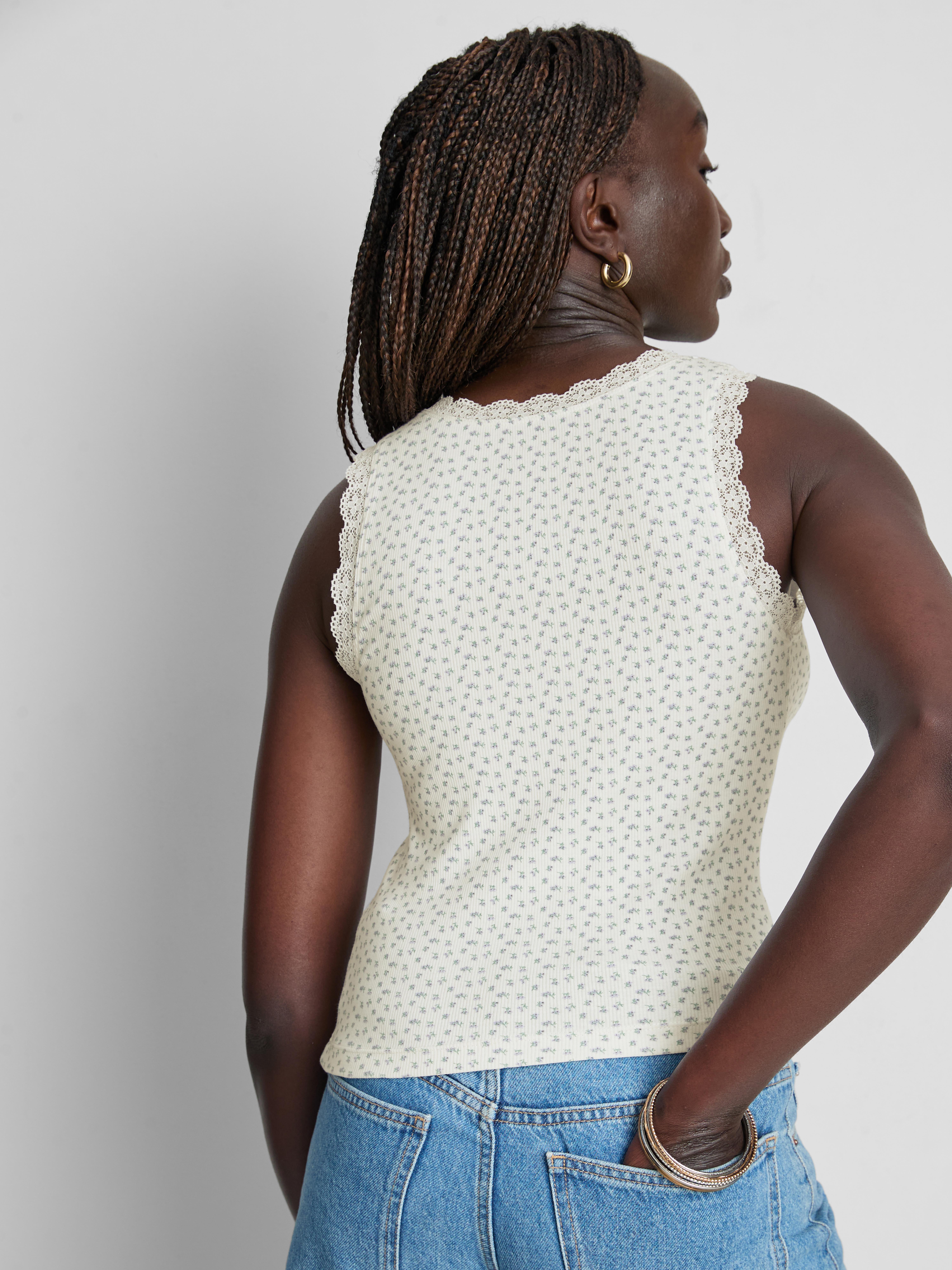 Camiseta sin mangas de algodón con ribetes de encaje