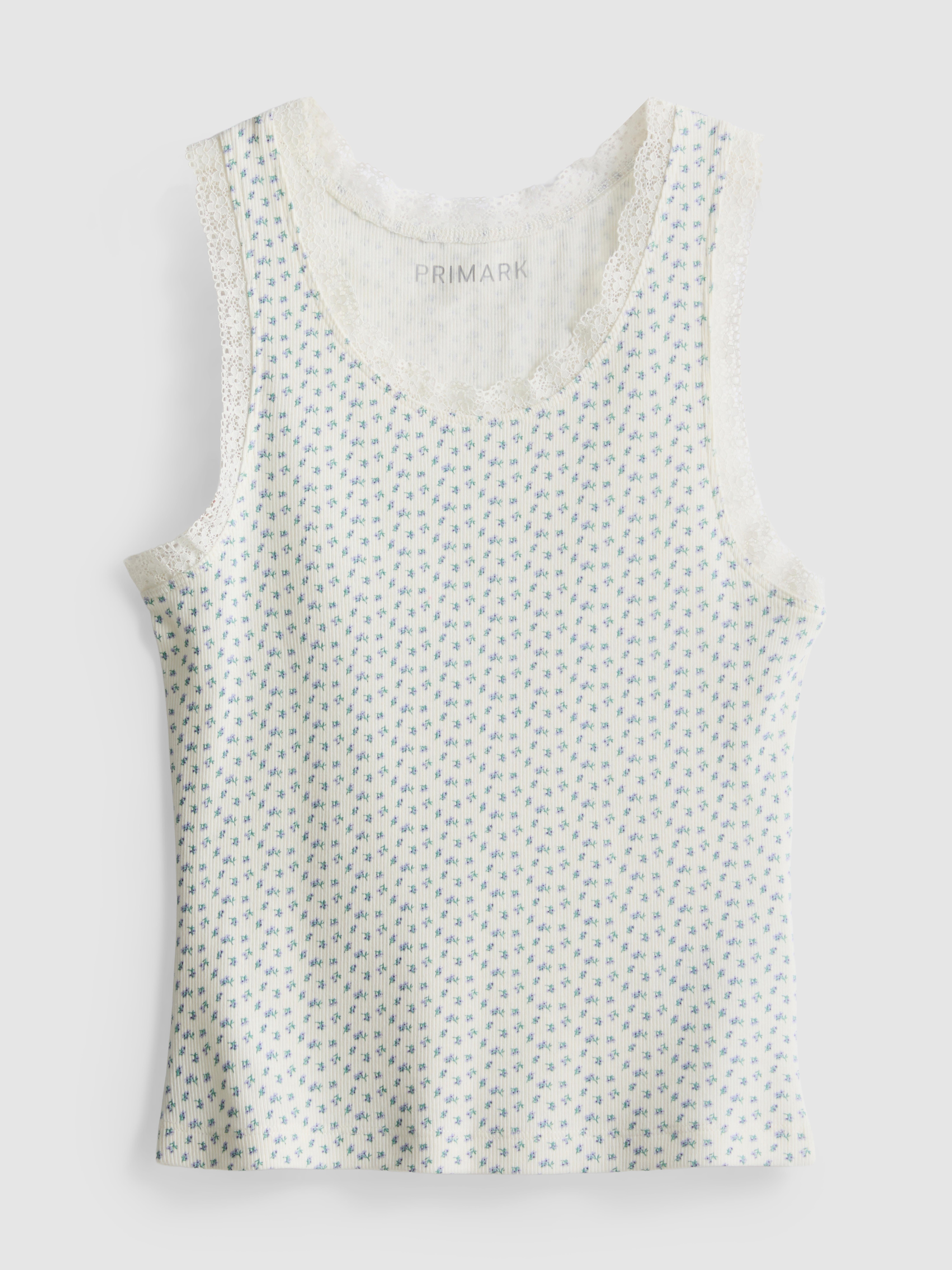 Camiseta sin mangas de algodón con ribetes de encaje