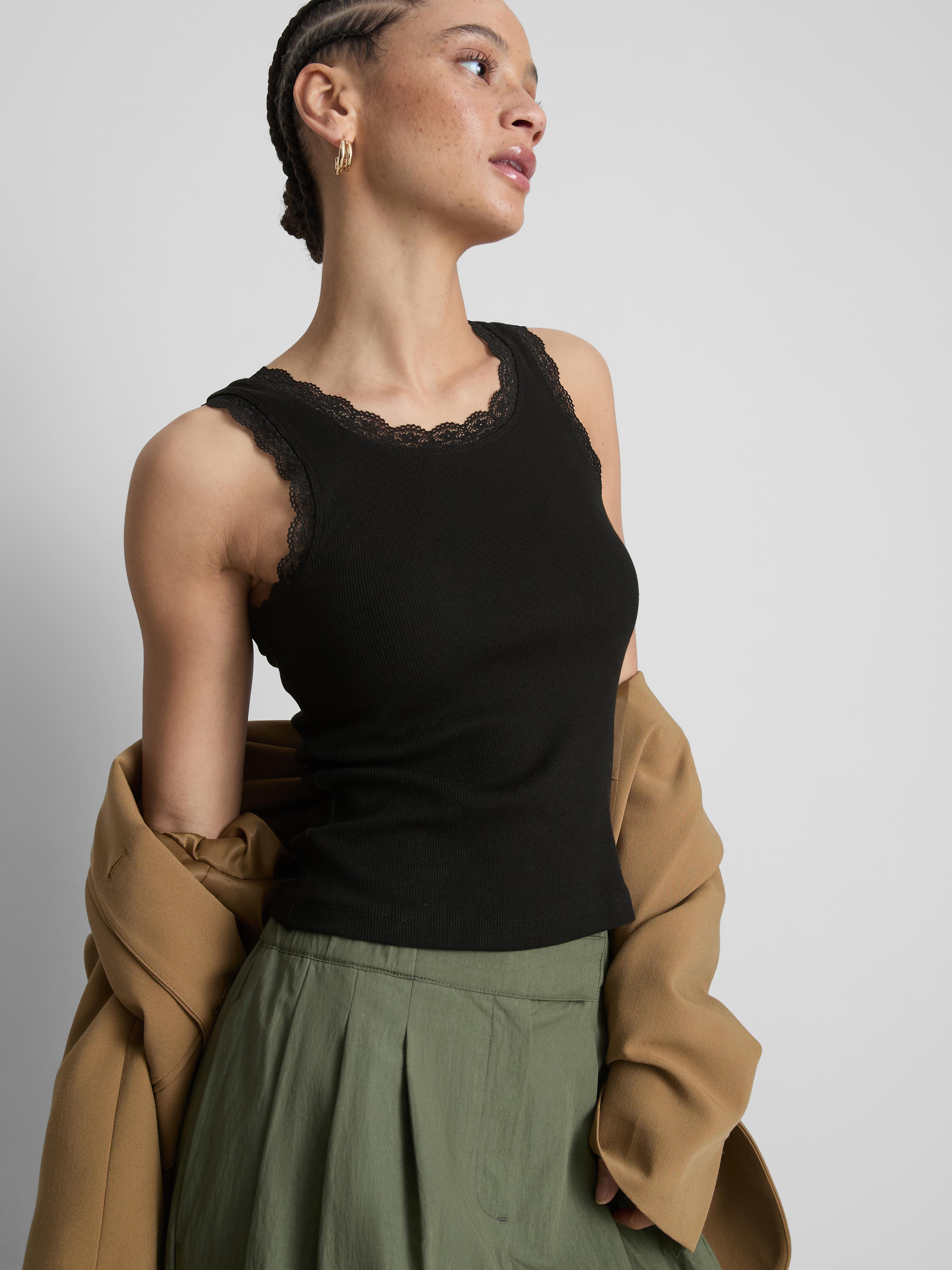 Camiseta sin mangas de algodón con ribetes de encaje