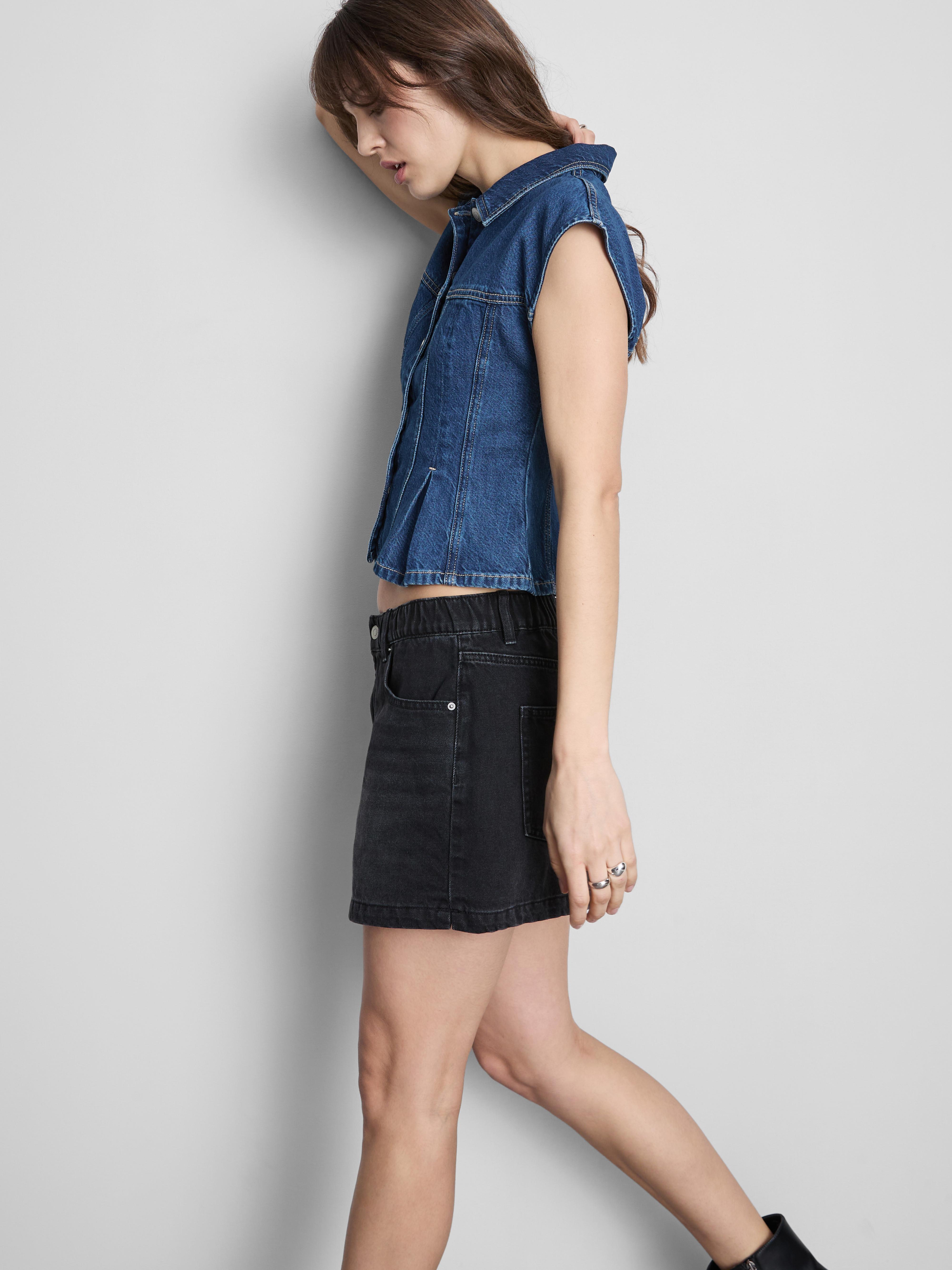 Cap Sleeve Seamed Denim Waistcoat