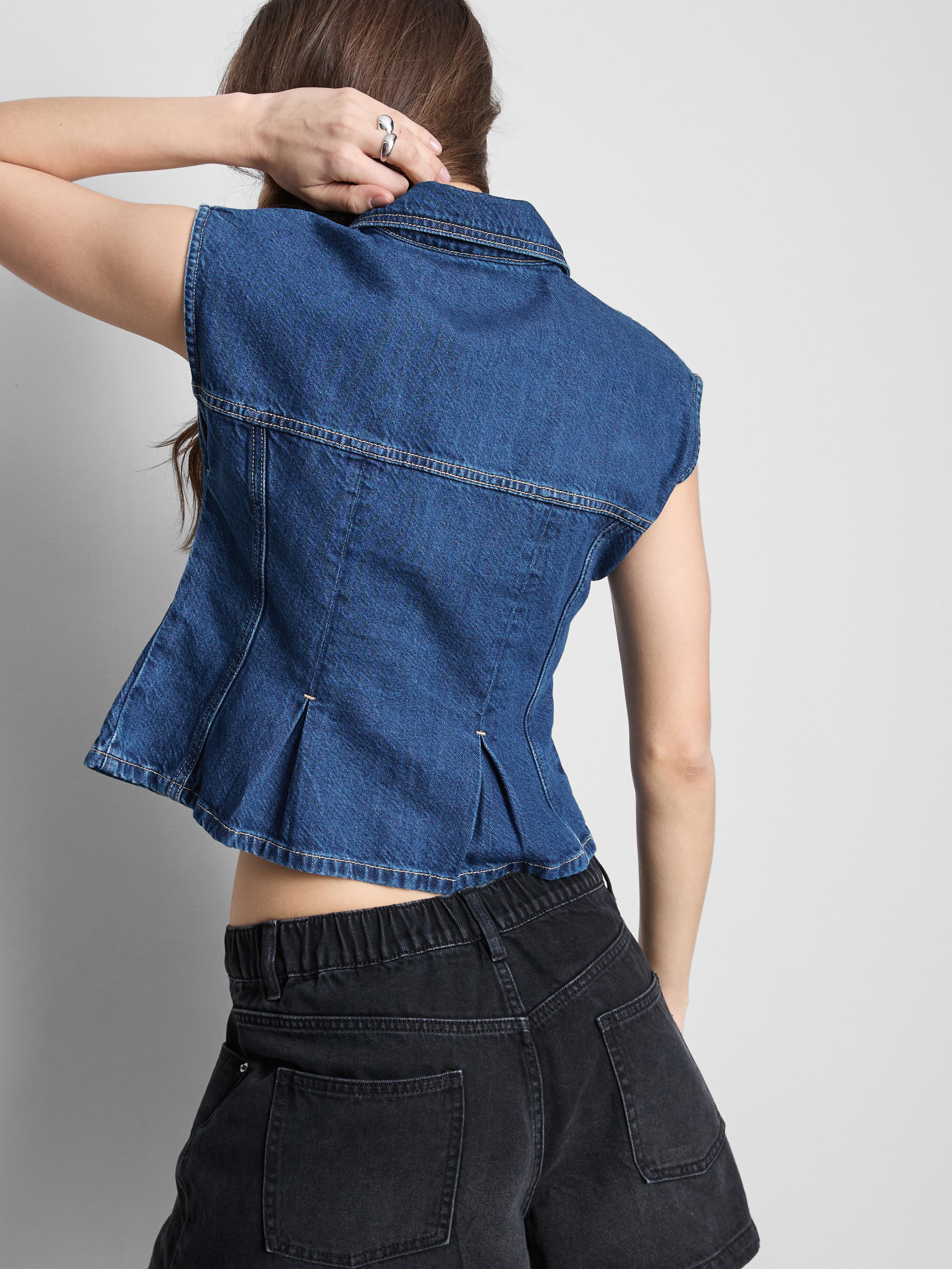 Cap Sleeve Seamed Denim Waistcoat