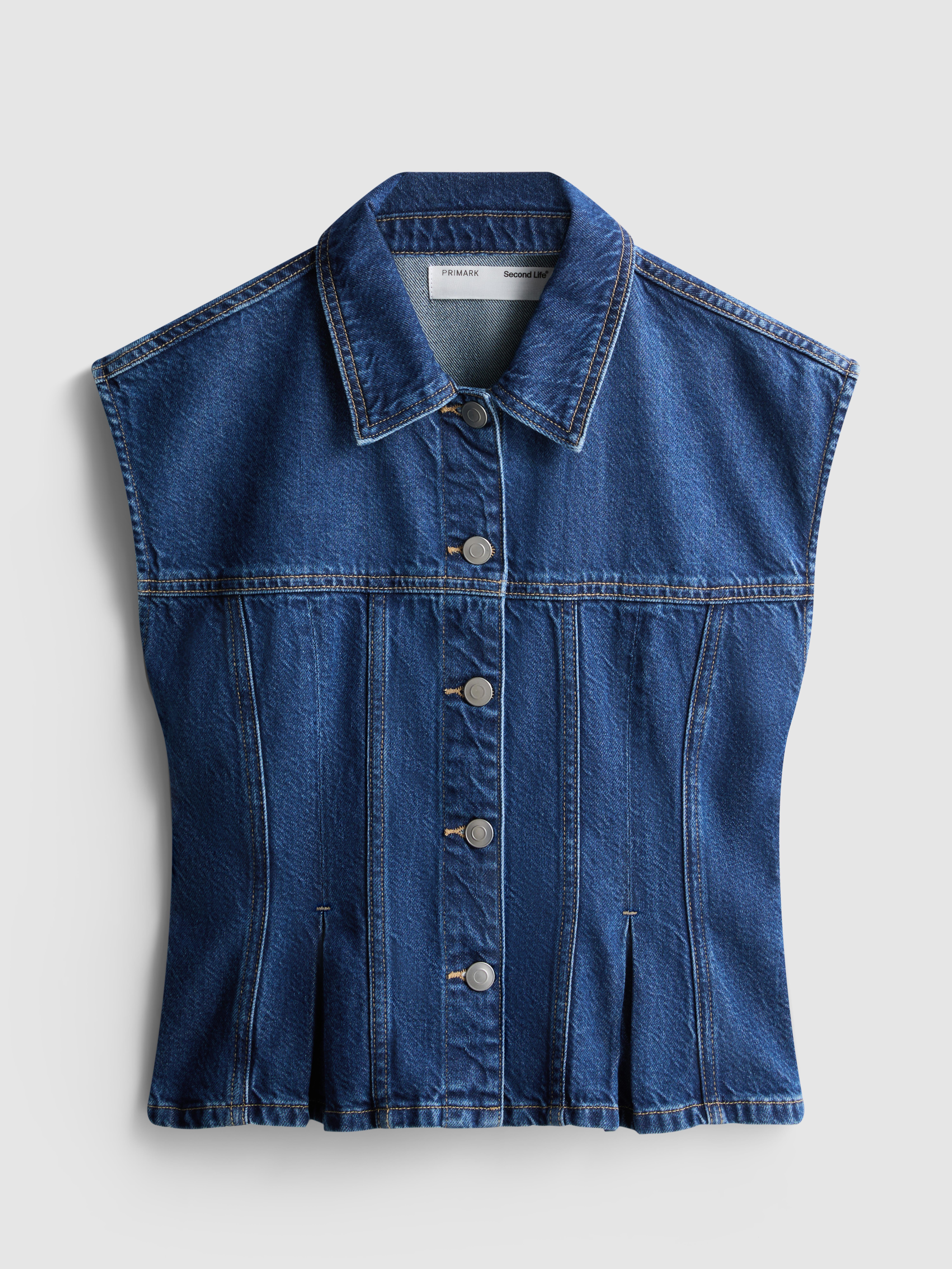 Cap Sleeve Seamed Denim Waistcoat
