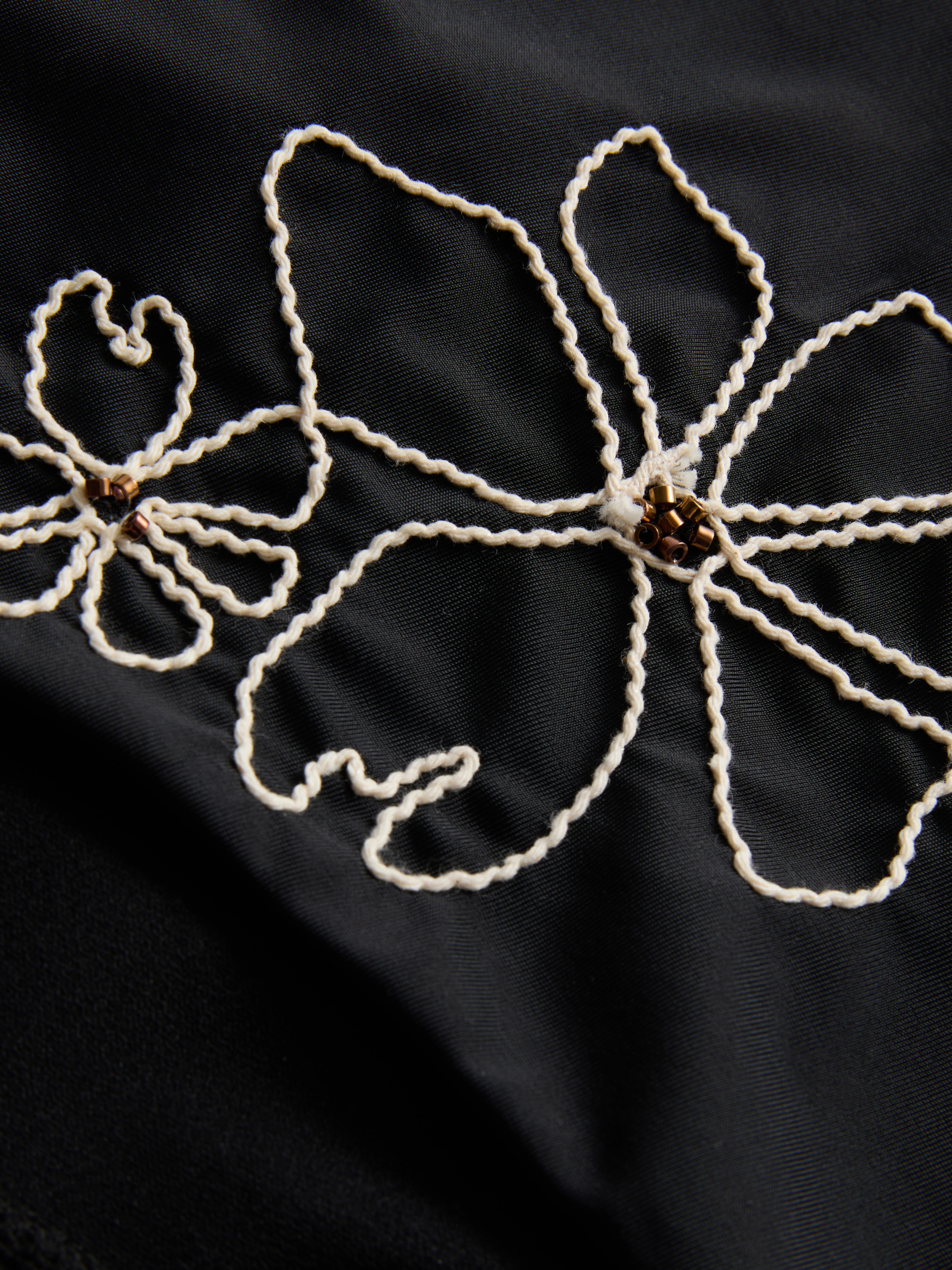 Women's Black Floral Beaded Side-Tie Bikini Bottoms