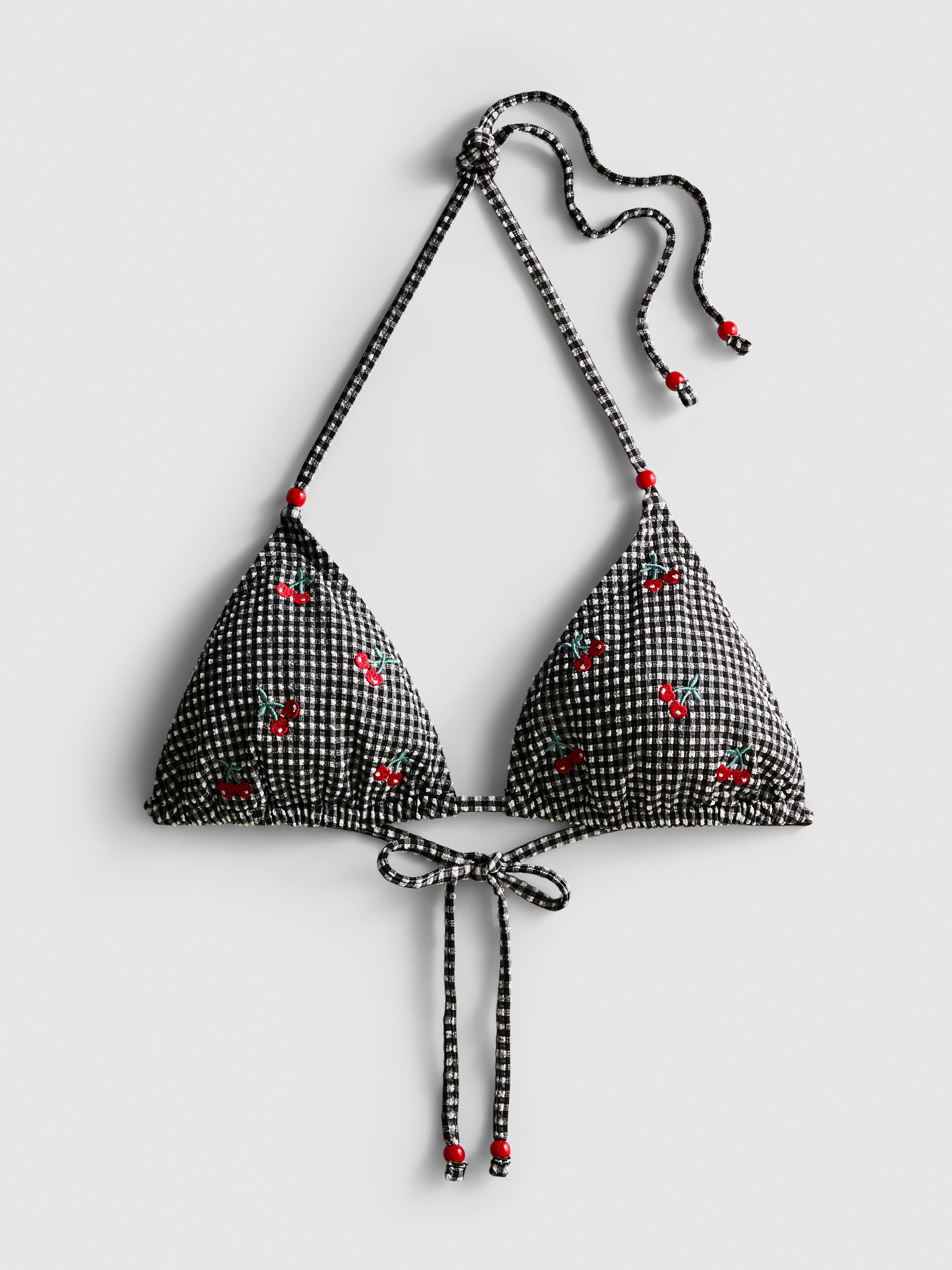 Women's Black Gingham Cherry Triangle Bikini Top