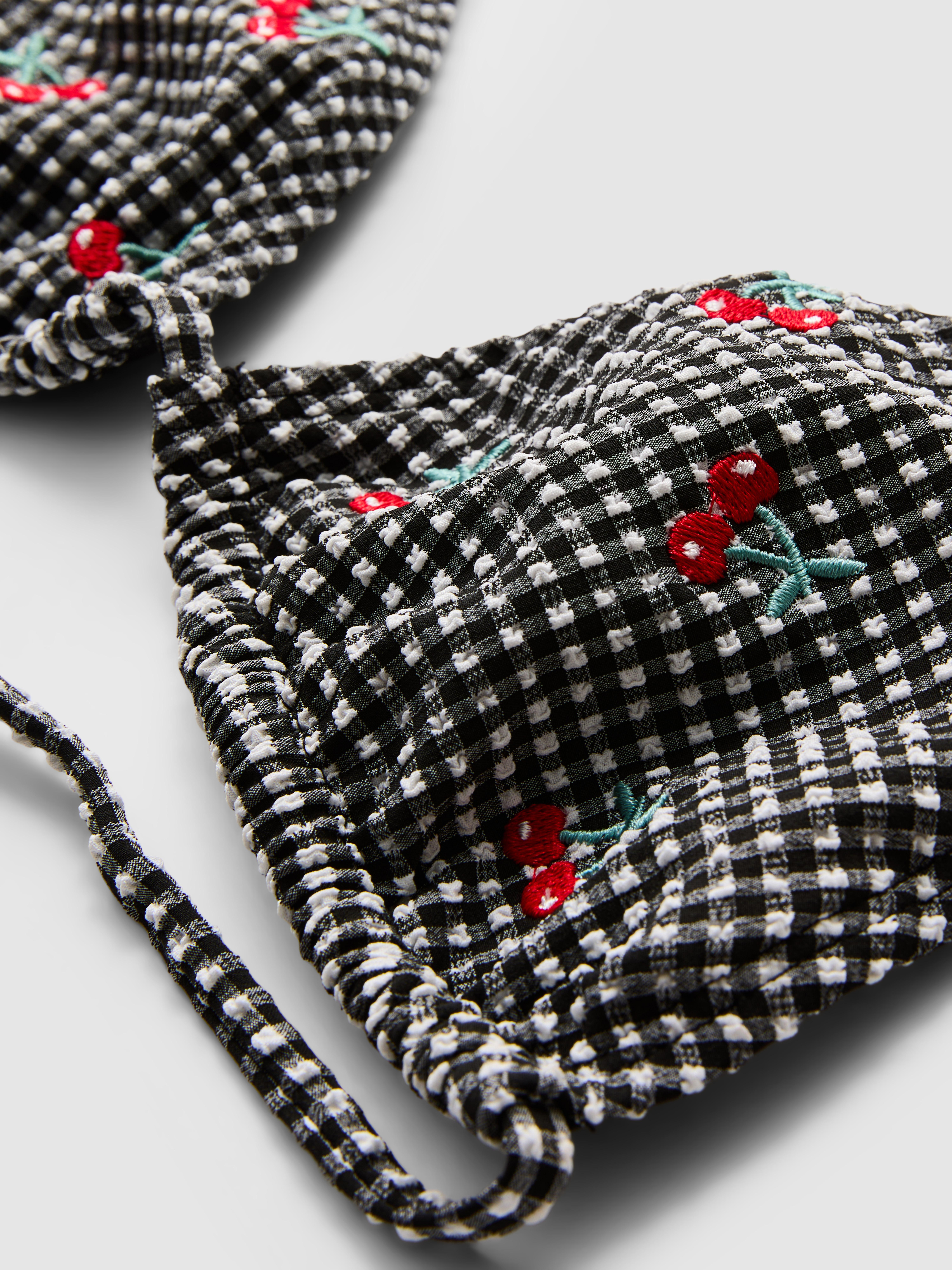 Women's Black Gingham Cherry Triangle Bikini Top