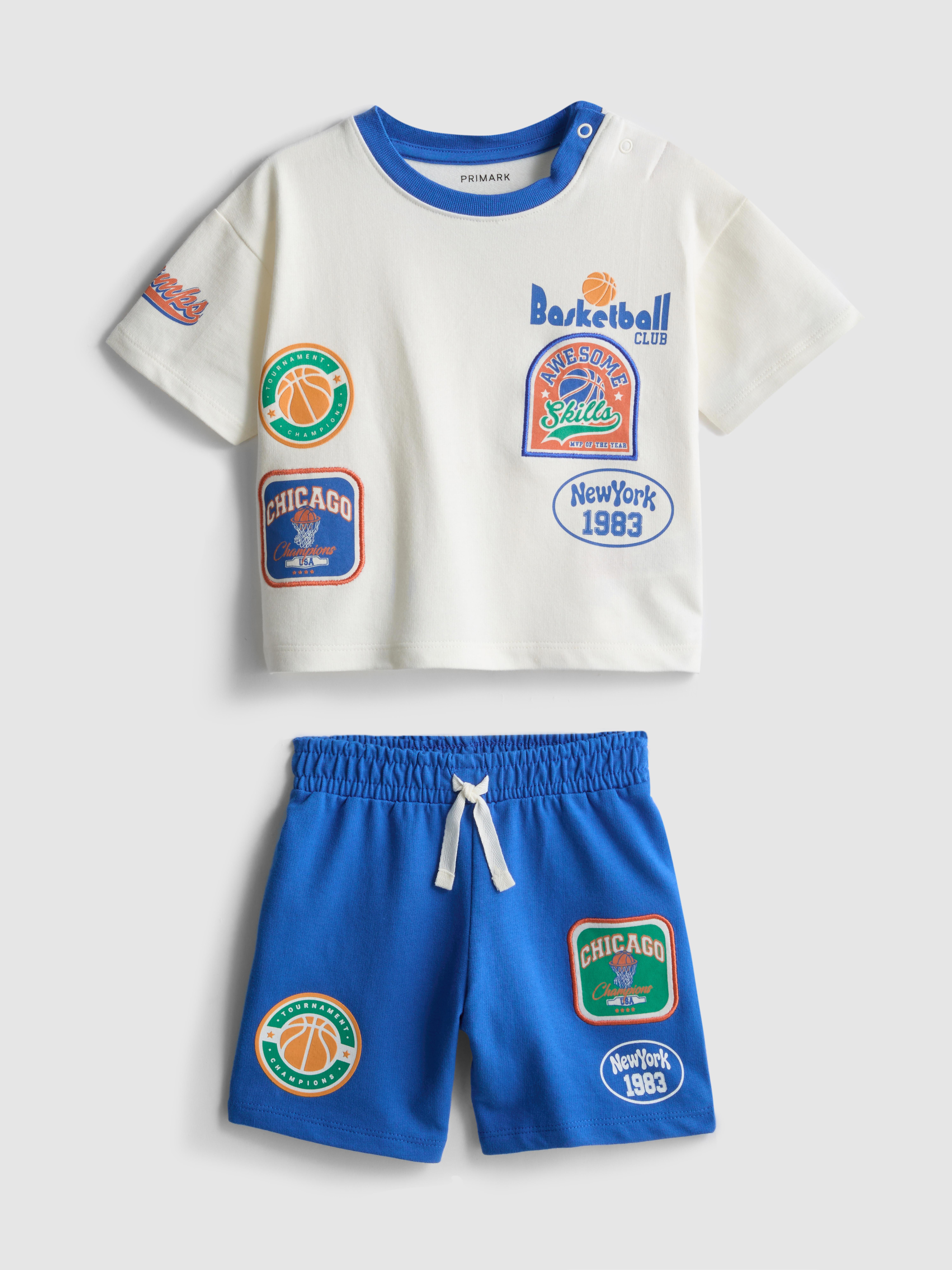 Baby Boys Bright Blue 0-36mths | Basketball Graphic T-Shirt and Shorts Set