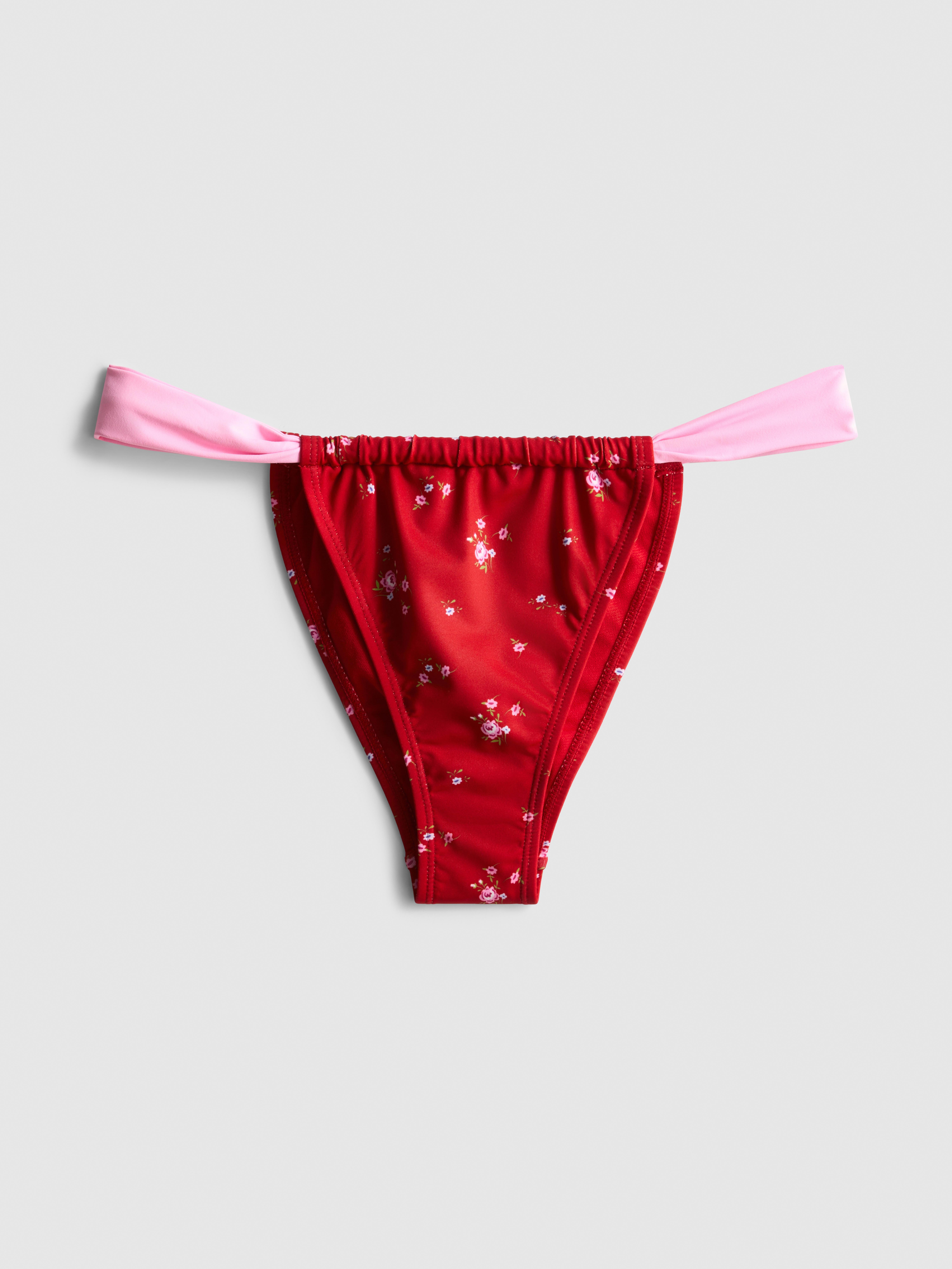 Women's Red Printed Curtain Bikini Bottoms