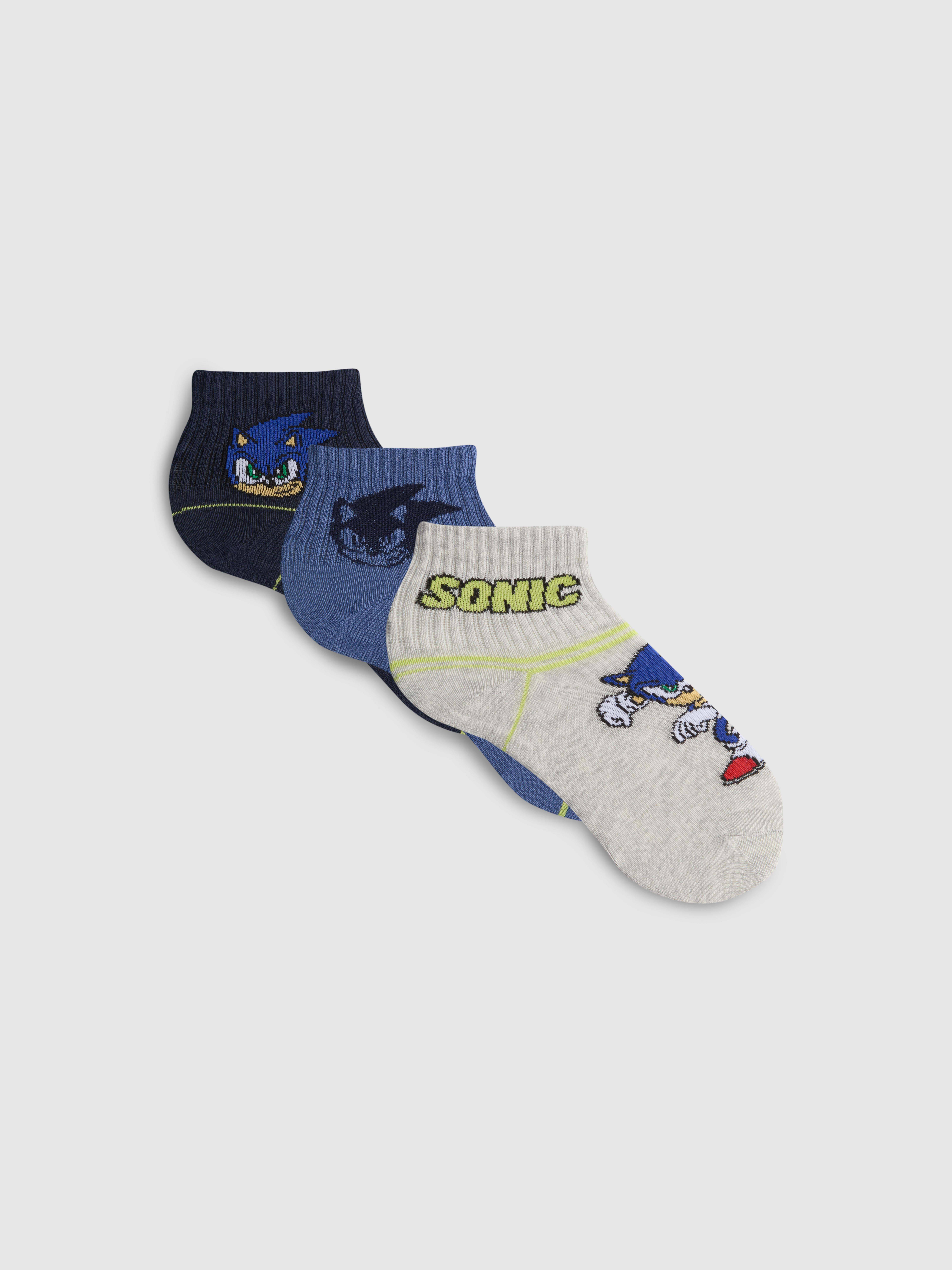 Boys Multi 3pk Sonic The Hedgehog Quarter Socks