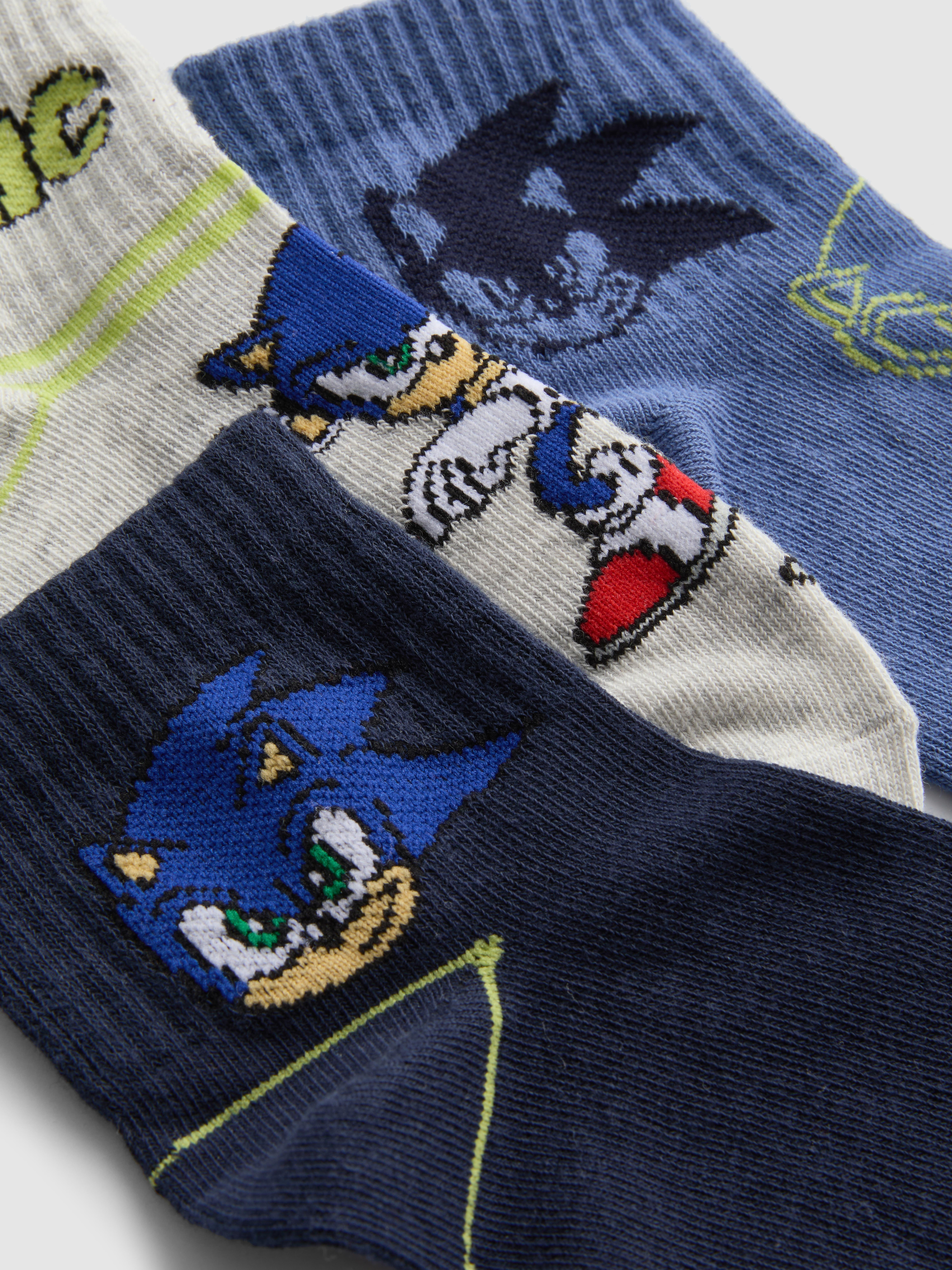 Boys Multi 3pk Sonic The Hedgehog Quarter Socks