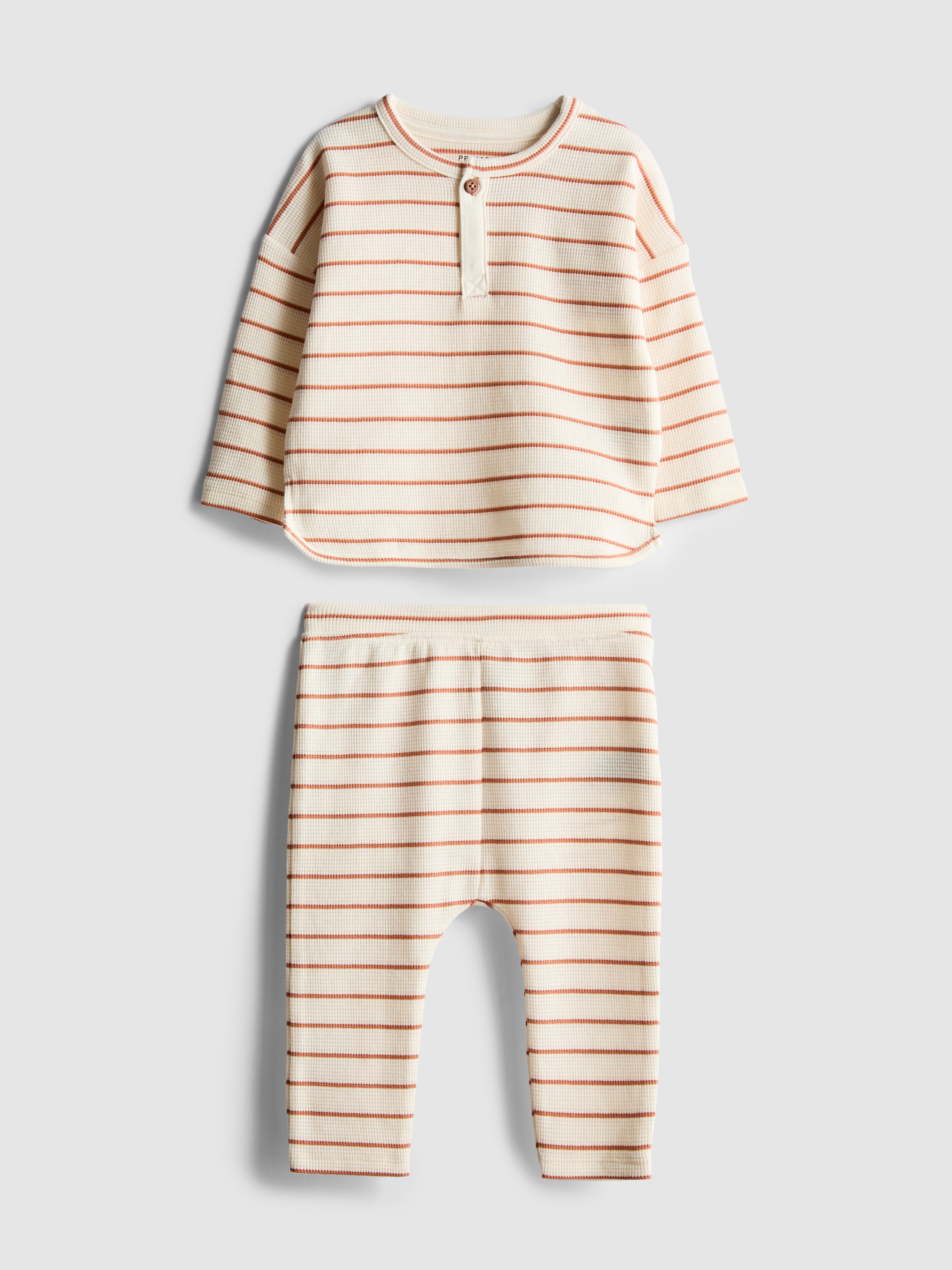 0-36mths | Waffle-Textured Henley Long-Sleeve T-Shirt and Leggings Set